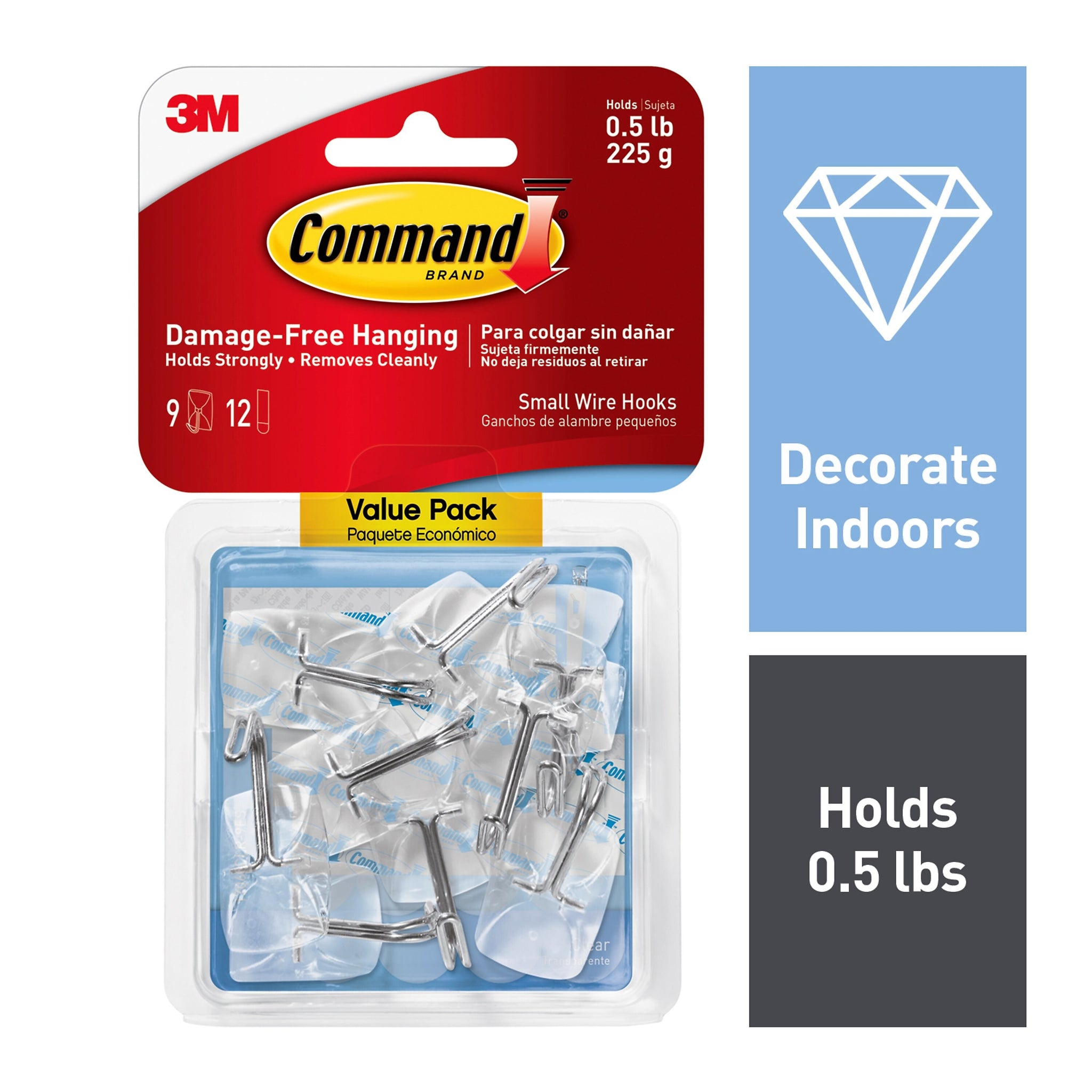 Command Small Wire Toggle Hooks, Damage Free Hanging of Dorm Room Decorations, 9 Command Hooks, 12 Command Strips