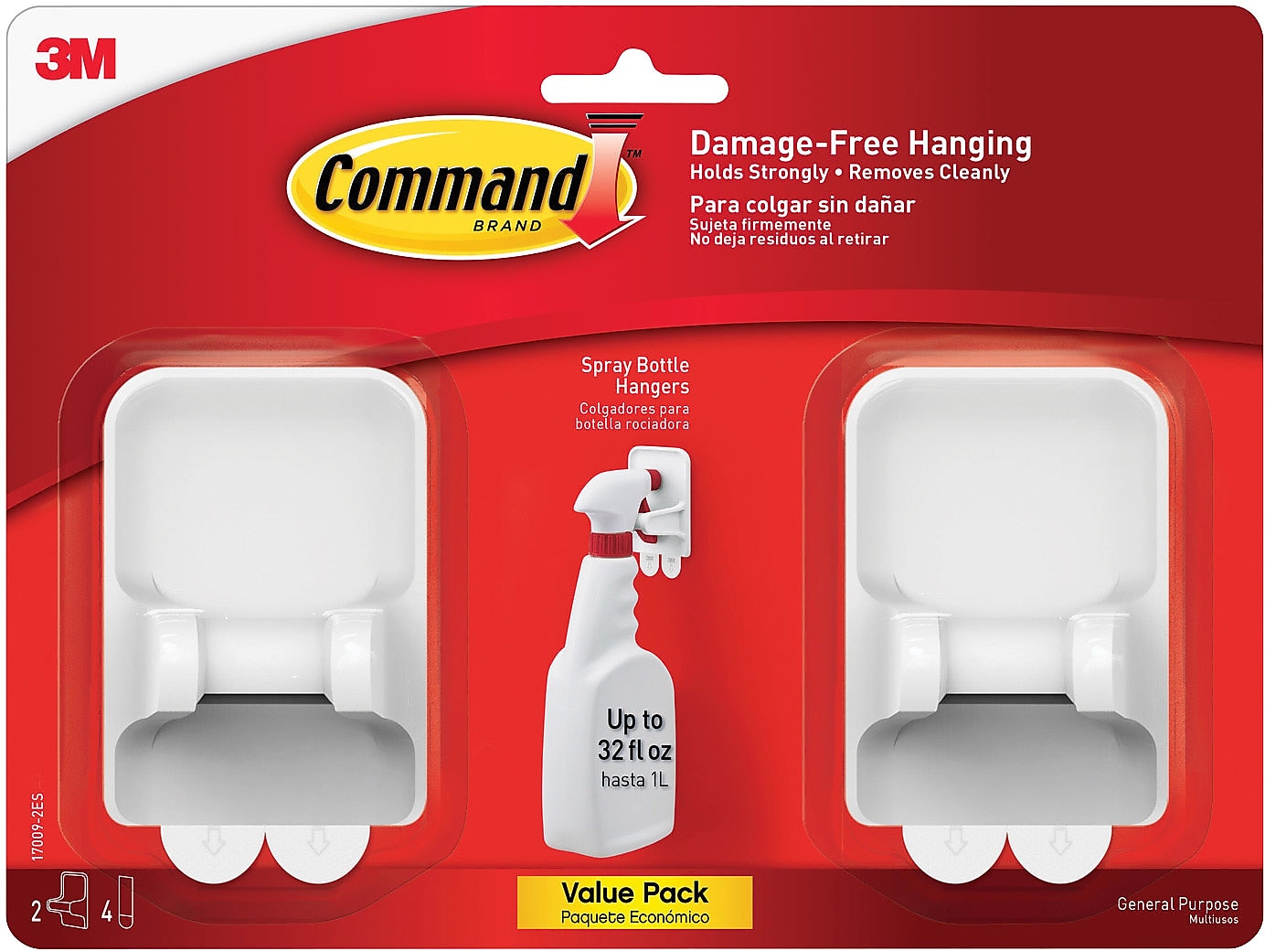 Command™ Spray Bottle Hangers, White/Gray, 2 Bottle Hangers and 4 Strips/Pack