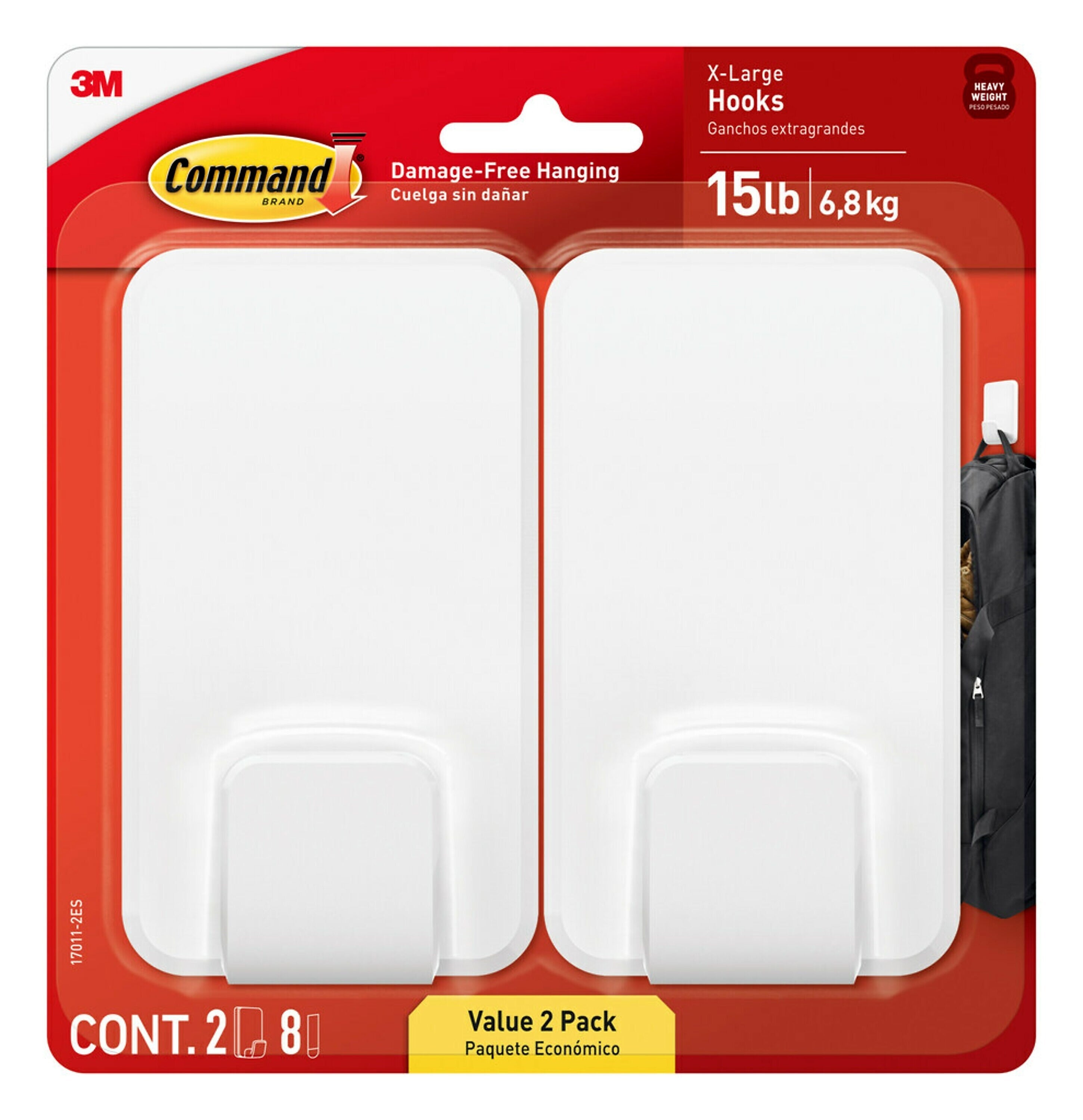 Command X-Large Utility Hooks, White, 2/Pack