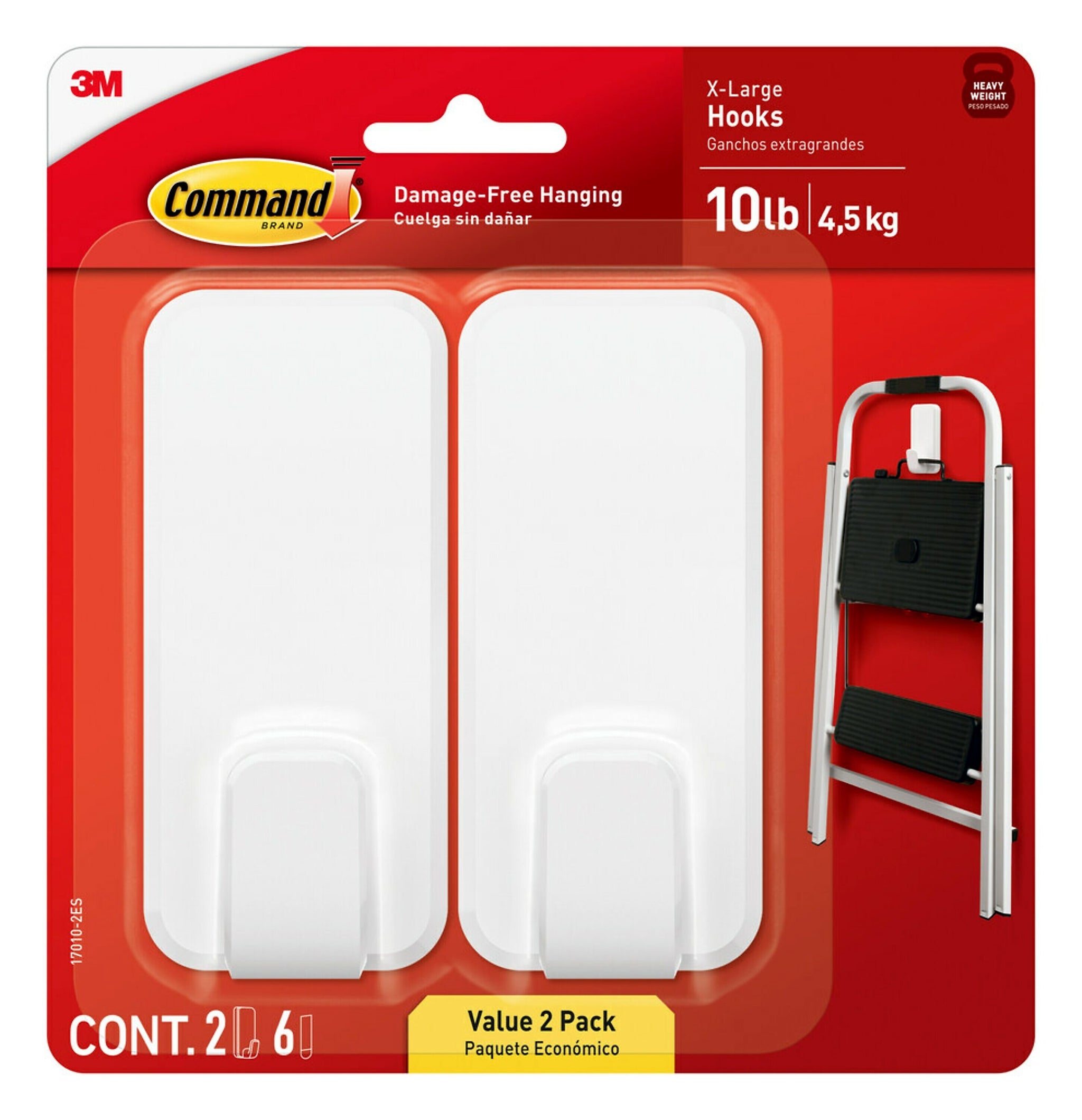 Command X-Large Utility Hooks, White, 2/Pack