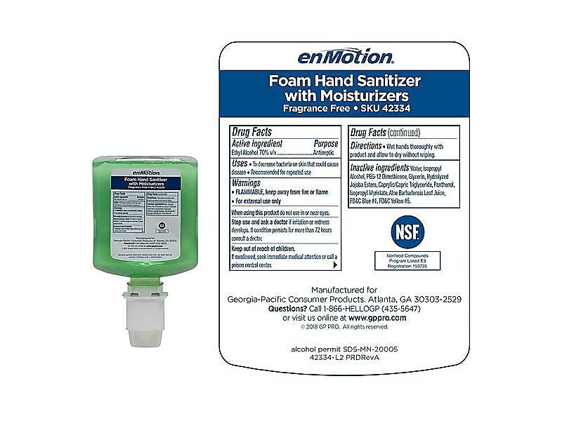 Commercial Dispensing enMotion Gen2 1000 mL. Foaming Hand Sanitizer Refill for enMotion Dispenser, 2/Carton