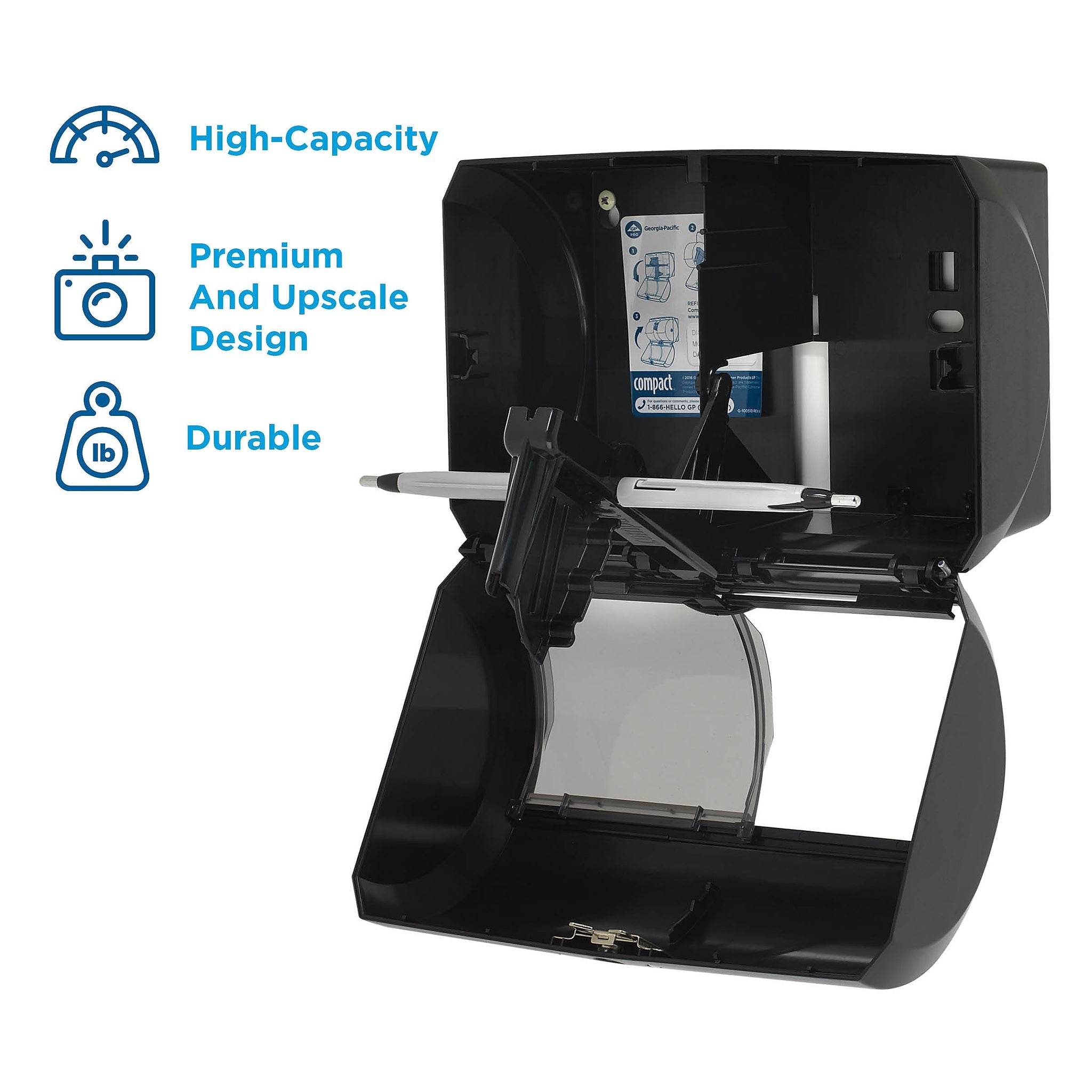 Compact 2-Roll Side-by-Side Coreless Toilet Paper Dispenser by GP PRO, Black
