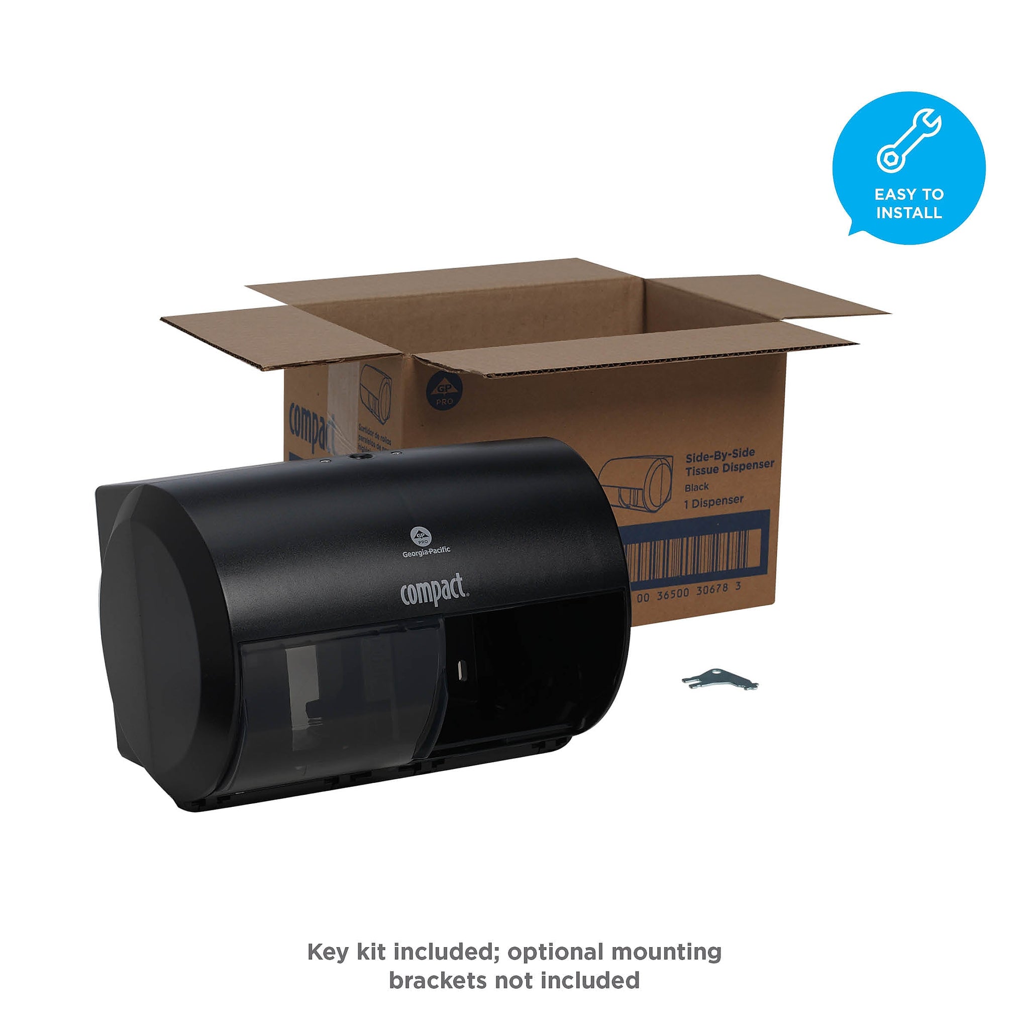 Compact 2-Roll Side-by-Side Coreless Toilet Paper Dispenser by GP PRO, Black