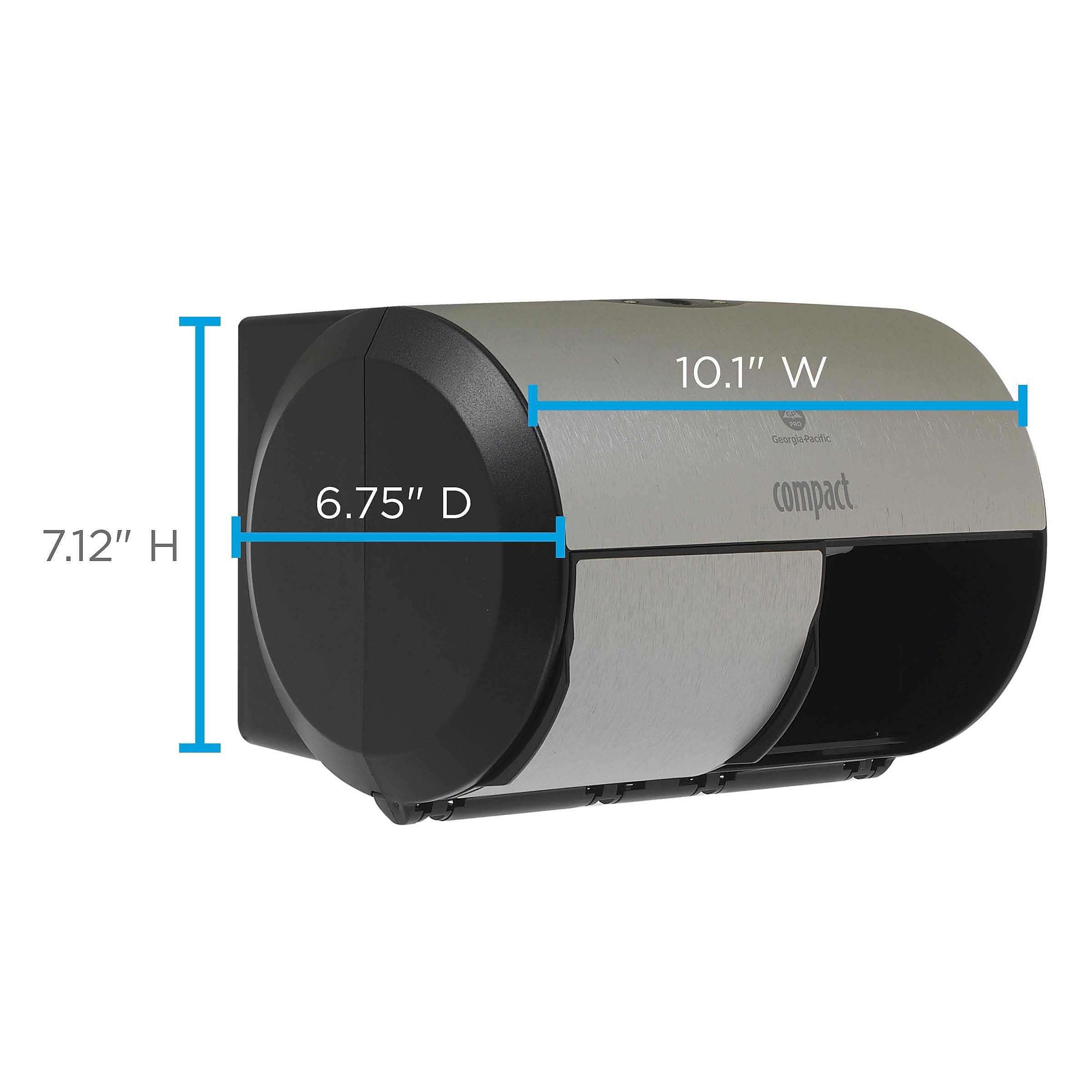 Compact 2-Roll Side-by-Side Coreless Toilet Paper Dispenser by GP PRO, Faux Stainless,