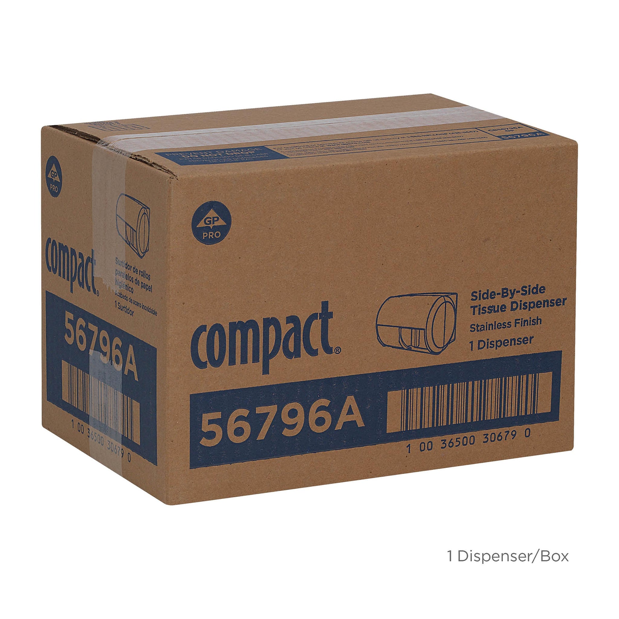 Compact 2-Roll Side-by-Side Coreless Toilet Paper Dispenser by GP PRO, Faux Stainless,