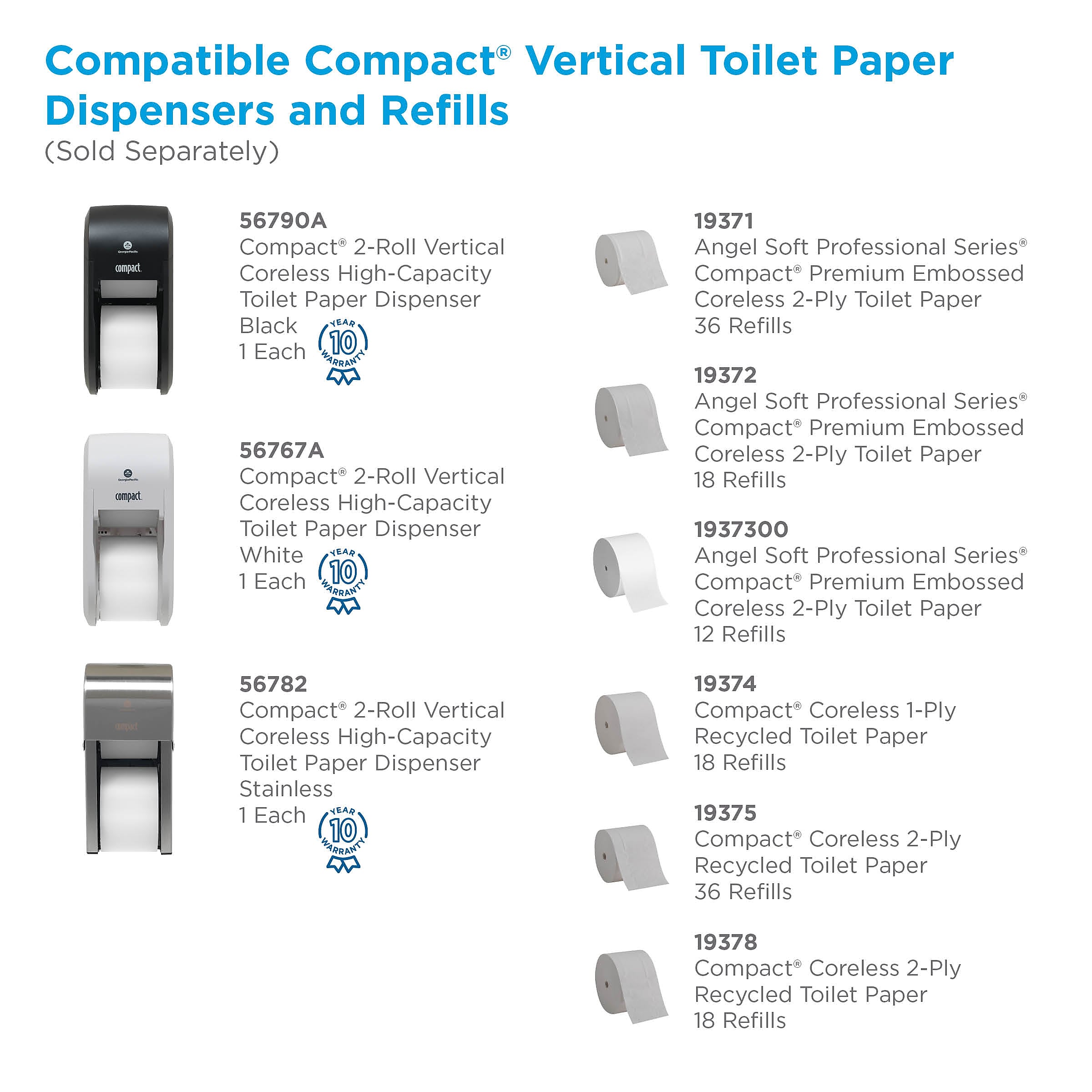 Compact® 2-Roll Vertical Coreless Toilet Paper Dispenser by GP PRO, Black