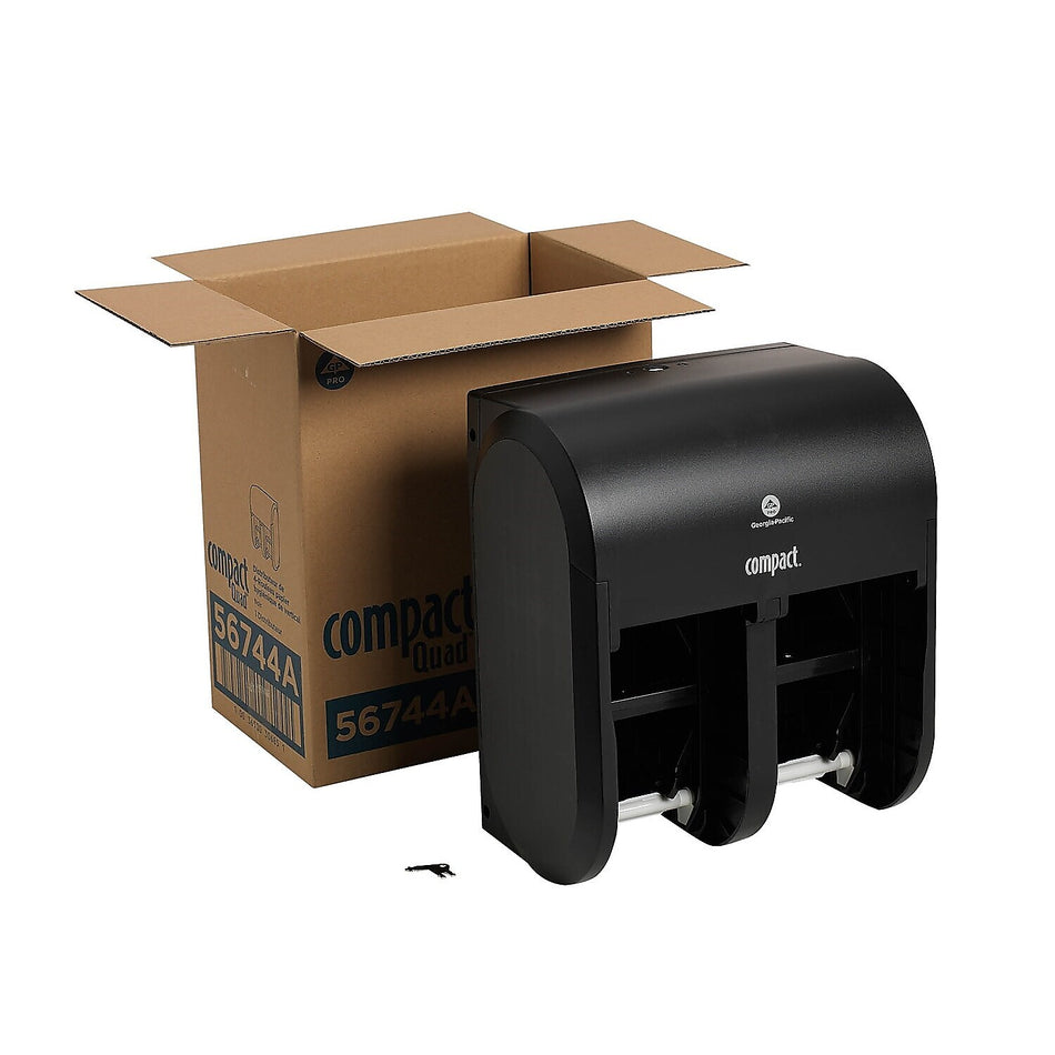 Compact® 4-Roll Quad Coreless Toilet Paper Dispenser by GP PRO, Black, 11.750" W x 6.900" D x 13.250" H