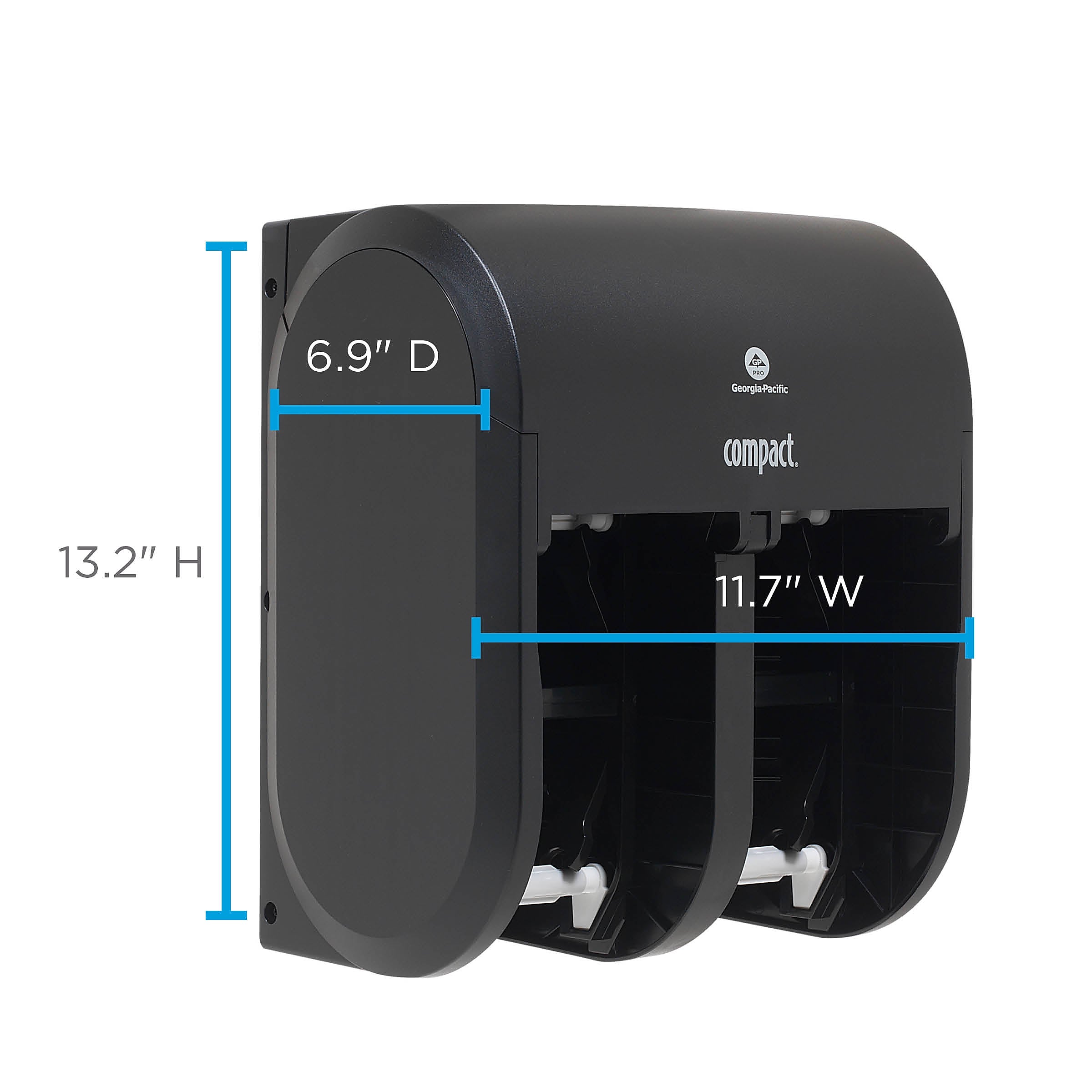 Compact® 4-Roll Quad Coreless Toilet Paper Dispenser by GP PRO, Black, 11.750