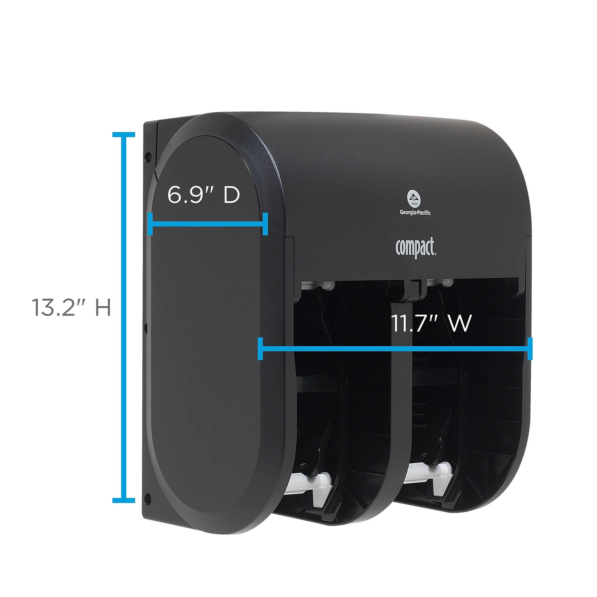 Compact® 4-Roll Quad Coreless Toilet Paper Dispenser by GP PRO, Black, 11.750