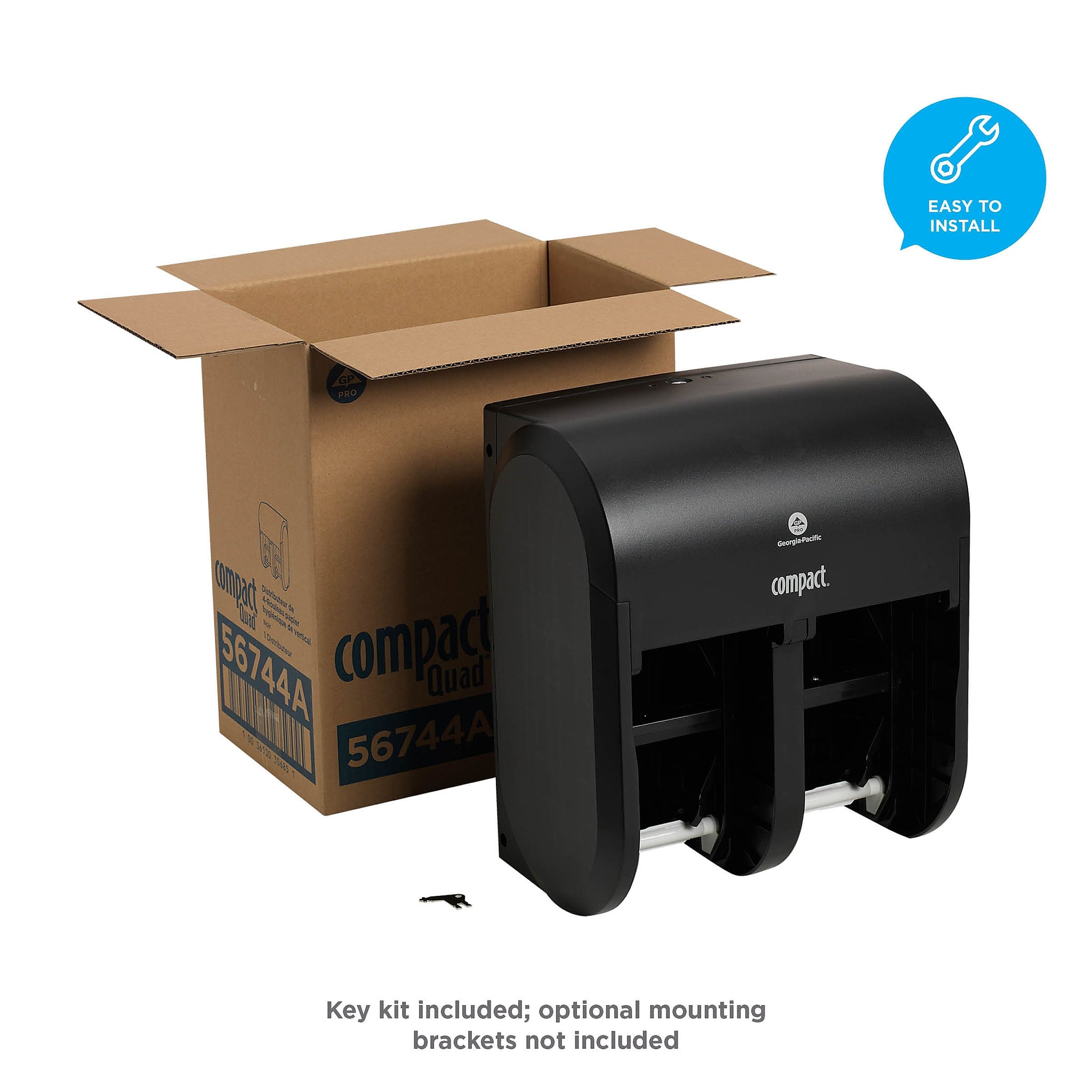 Compact® 4-Roll Quad Coreless Toilet Paper Dispenser by GP PRO, Black, 11.750