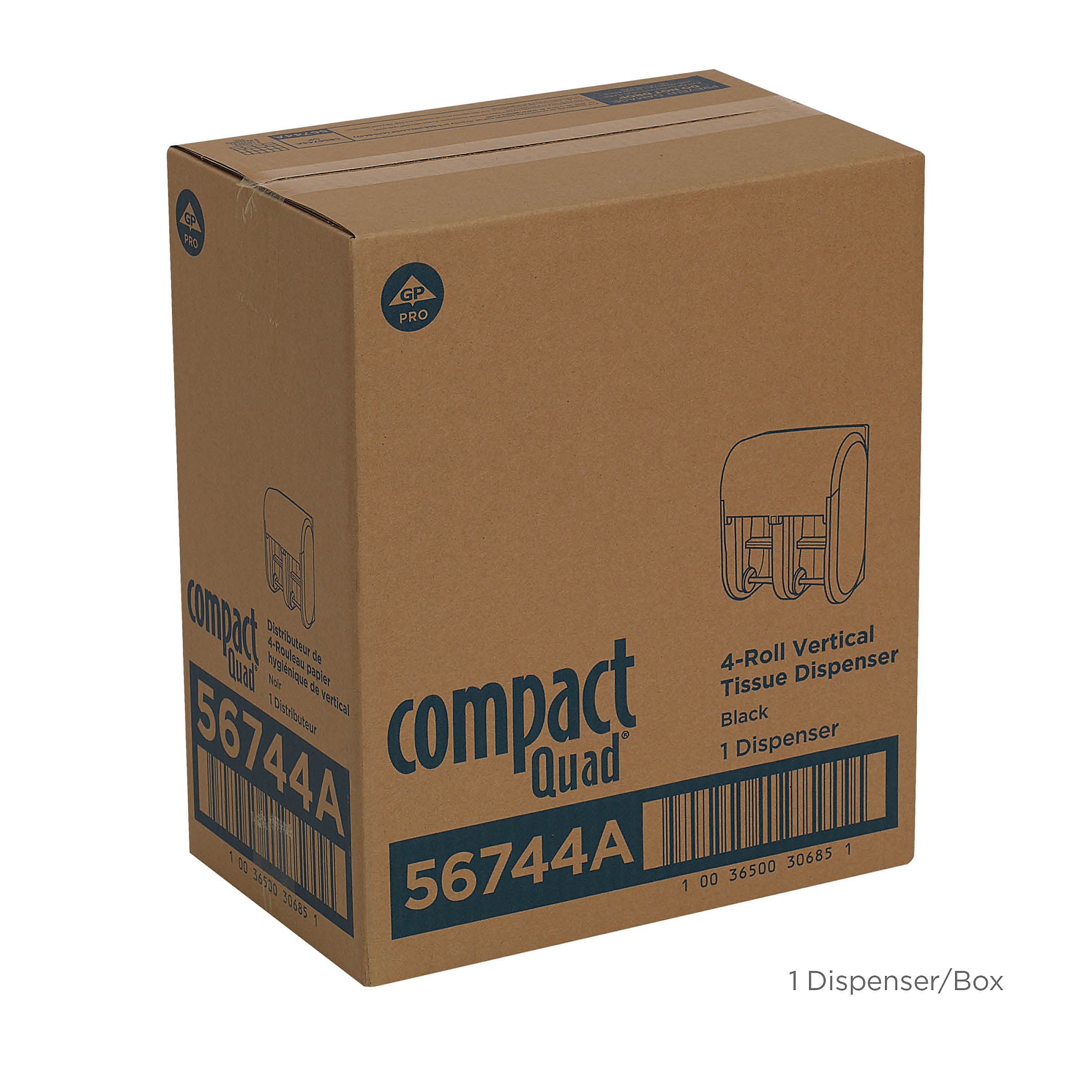 Compact® 4-Roll Quad Coreless Toilet Paper Dispenser by GP PRO, Black, 11.750