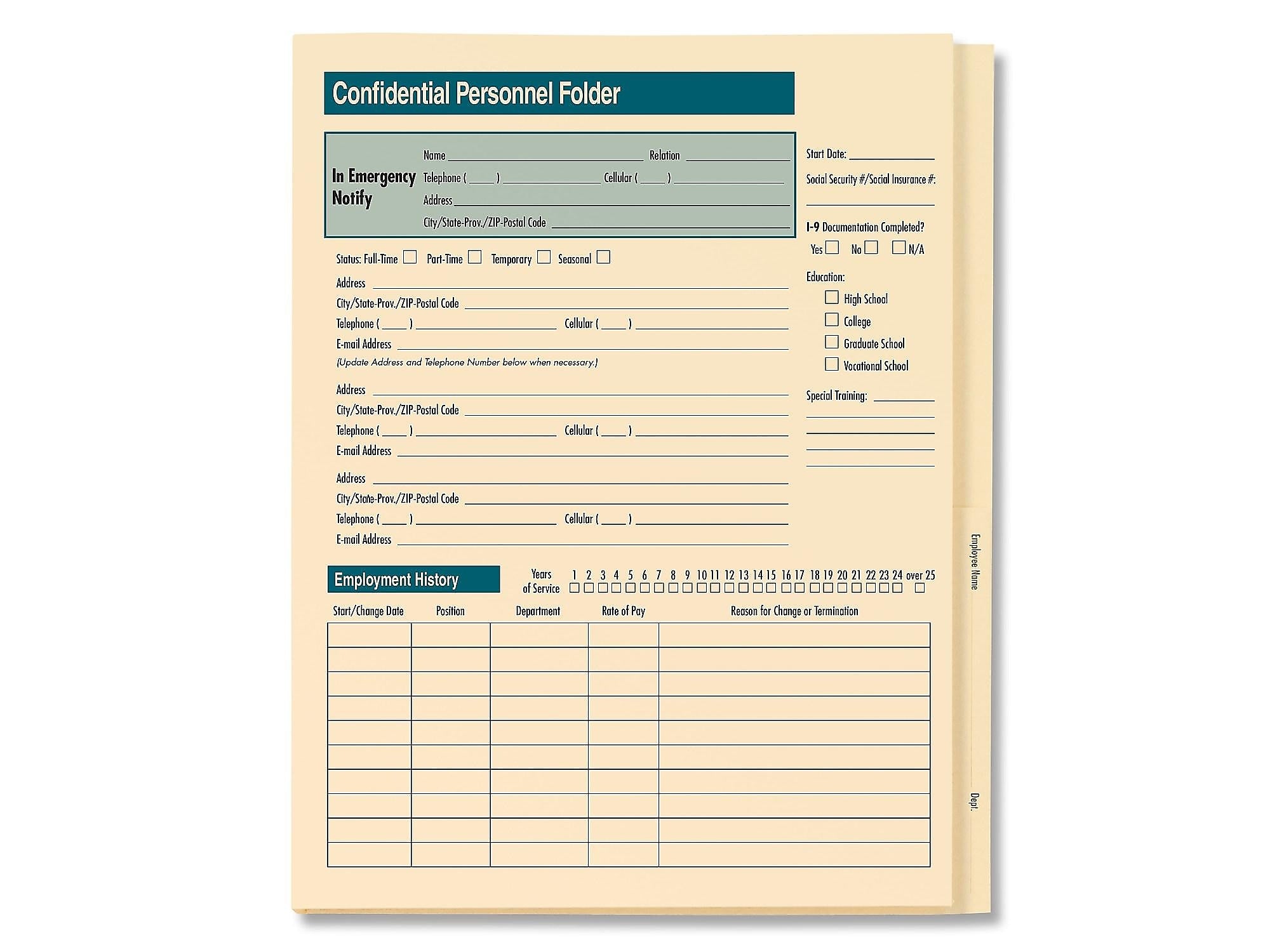 Partially Folder ComplyRight 1-Part Personnel Folder, 25/Pack – Personal Touch Cleaning ...