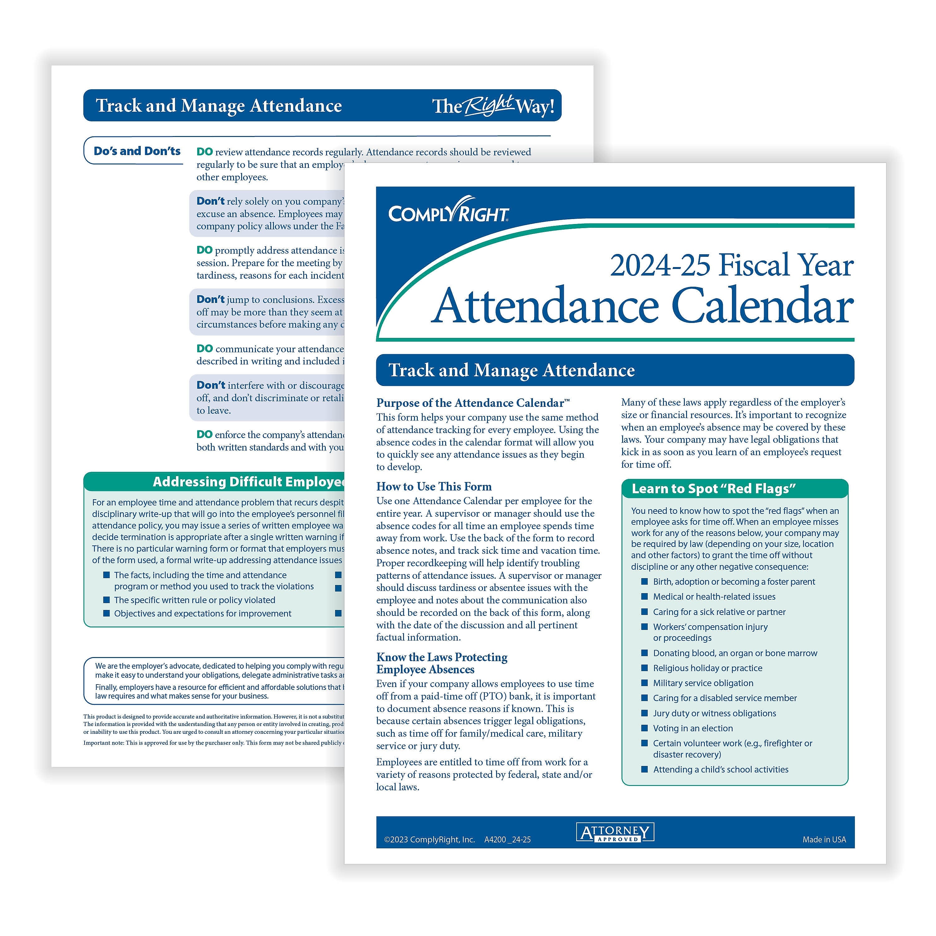 ComplyRight 20242025 Fiscal Attendance Calendar, 50/Pack Personal