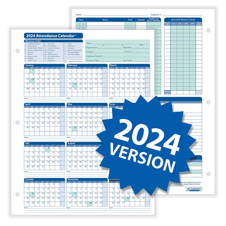 ComplyRight 2024 Attendance Calendar Card, White, Pack of 50