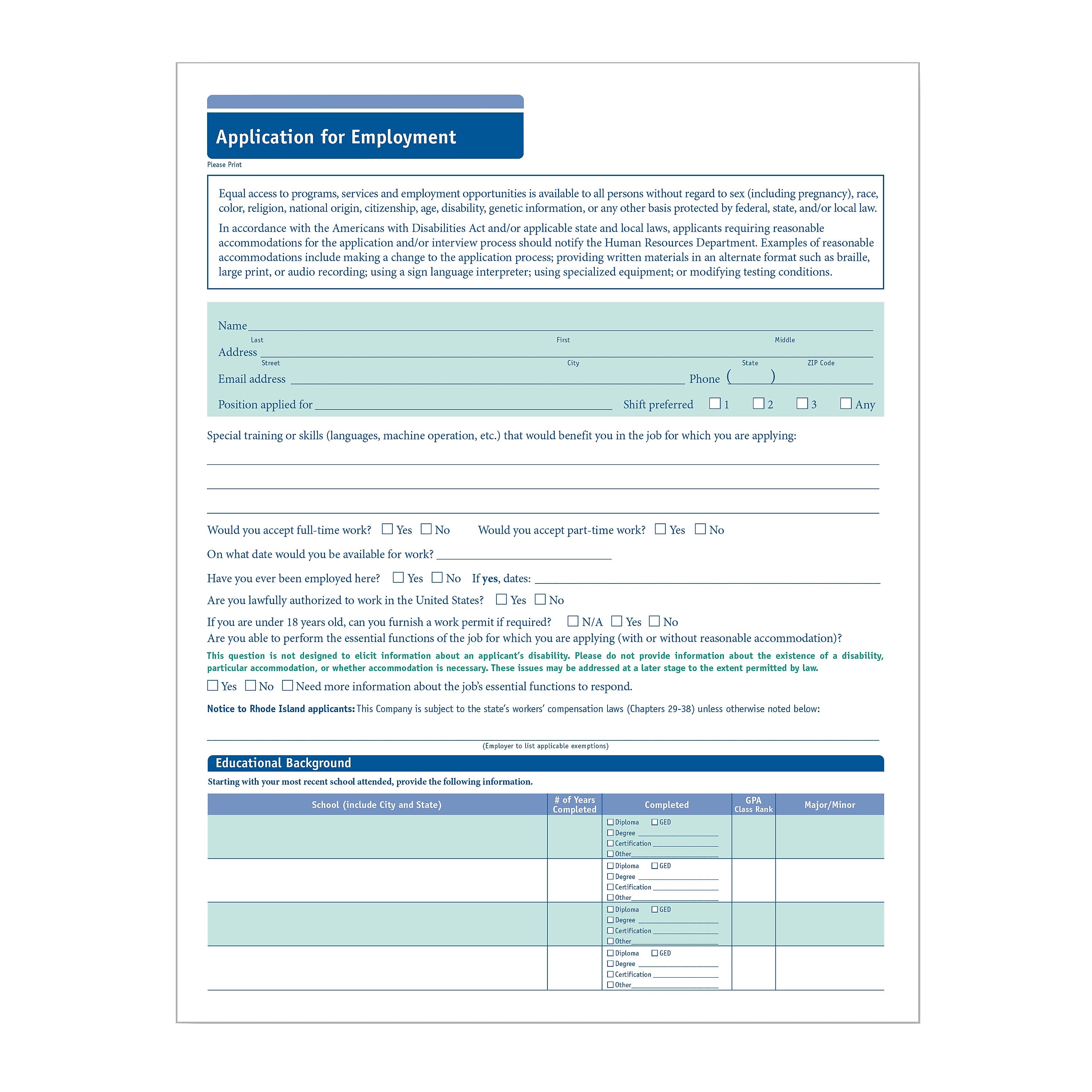 ComplyRight™ 50-State Job Application - Short Form, Pack of 50