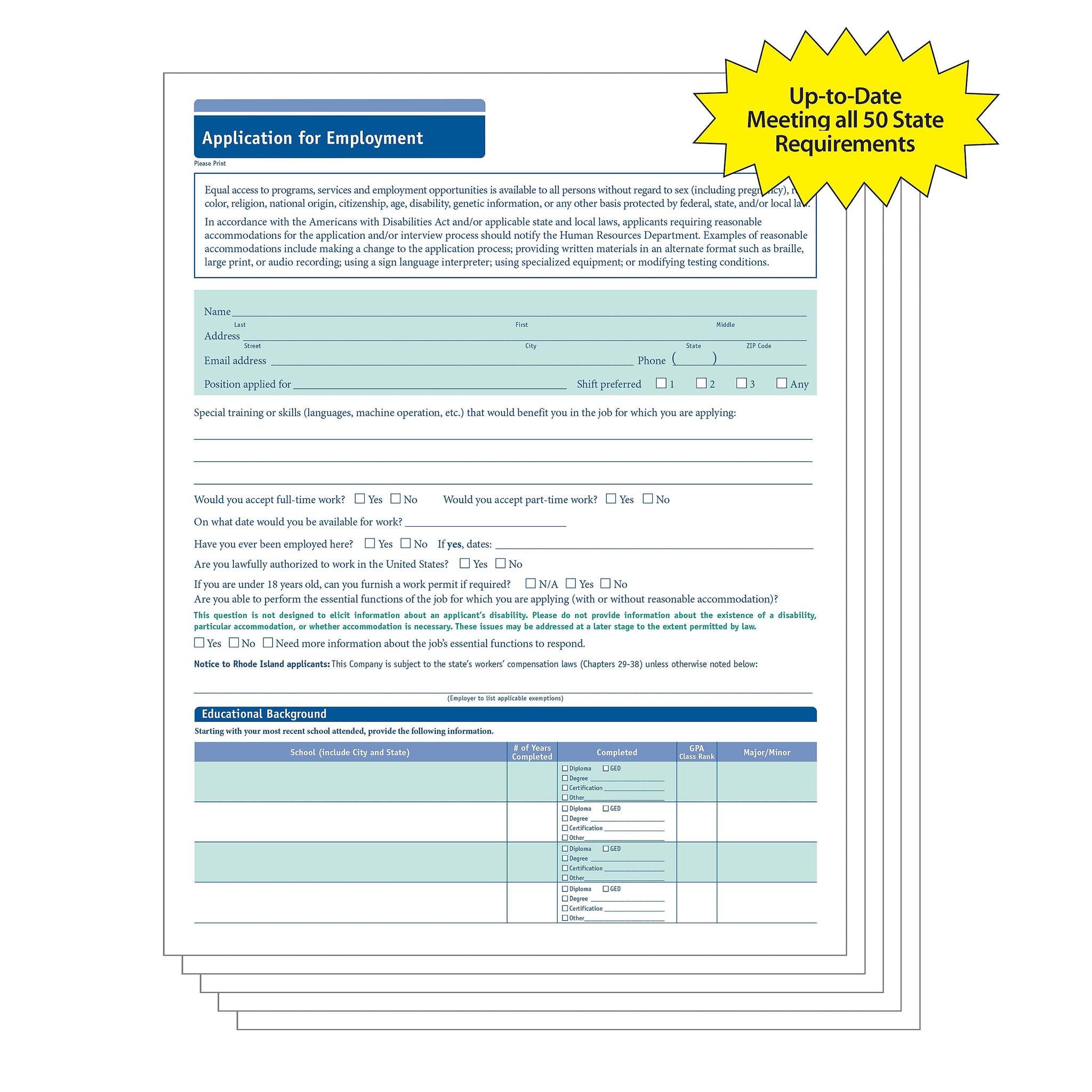 ComplyRight™ 50-State Job Application - Short Form, Pack of 50