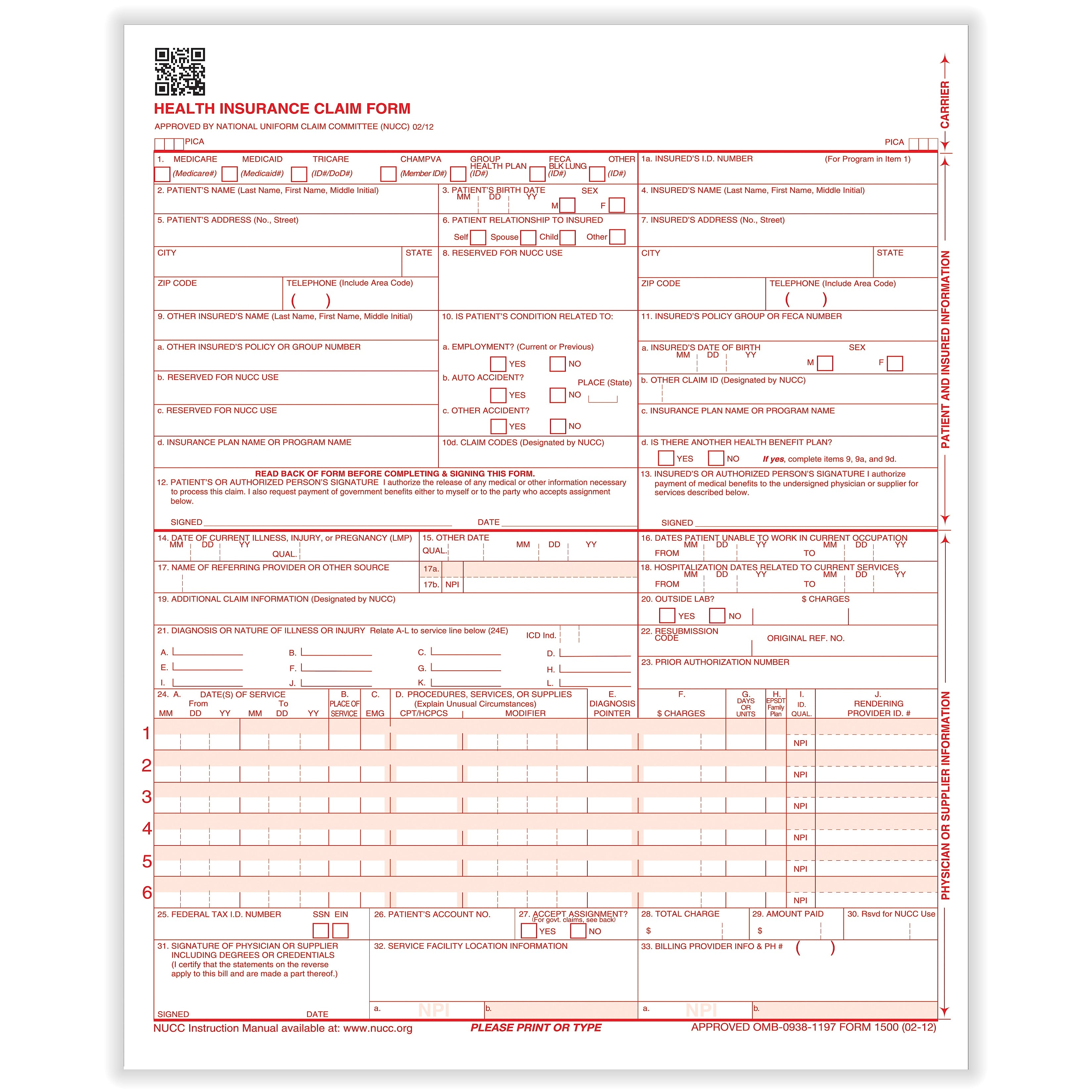 ComplyRight CMS-1500 Health Insurance Claim Forms , 8-1/2" x 11", Box of 1,000