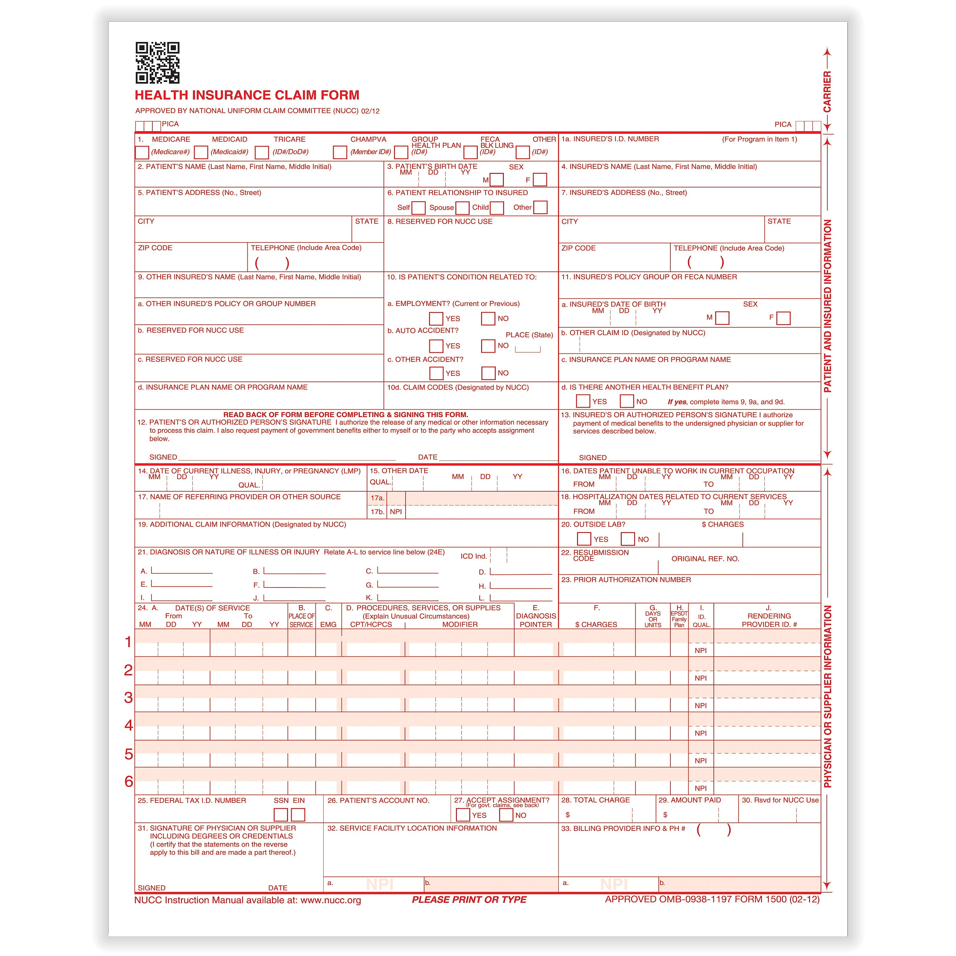 ComplyRight CMS-1500 Health Insurance Claim Forms , 8-1/2
