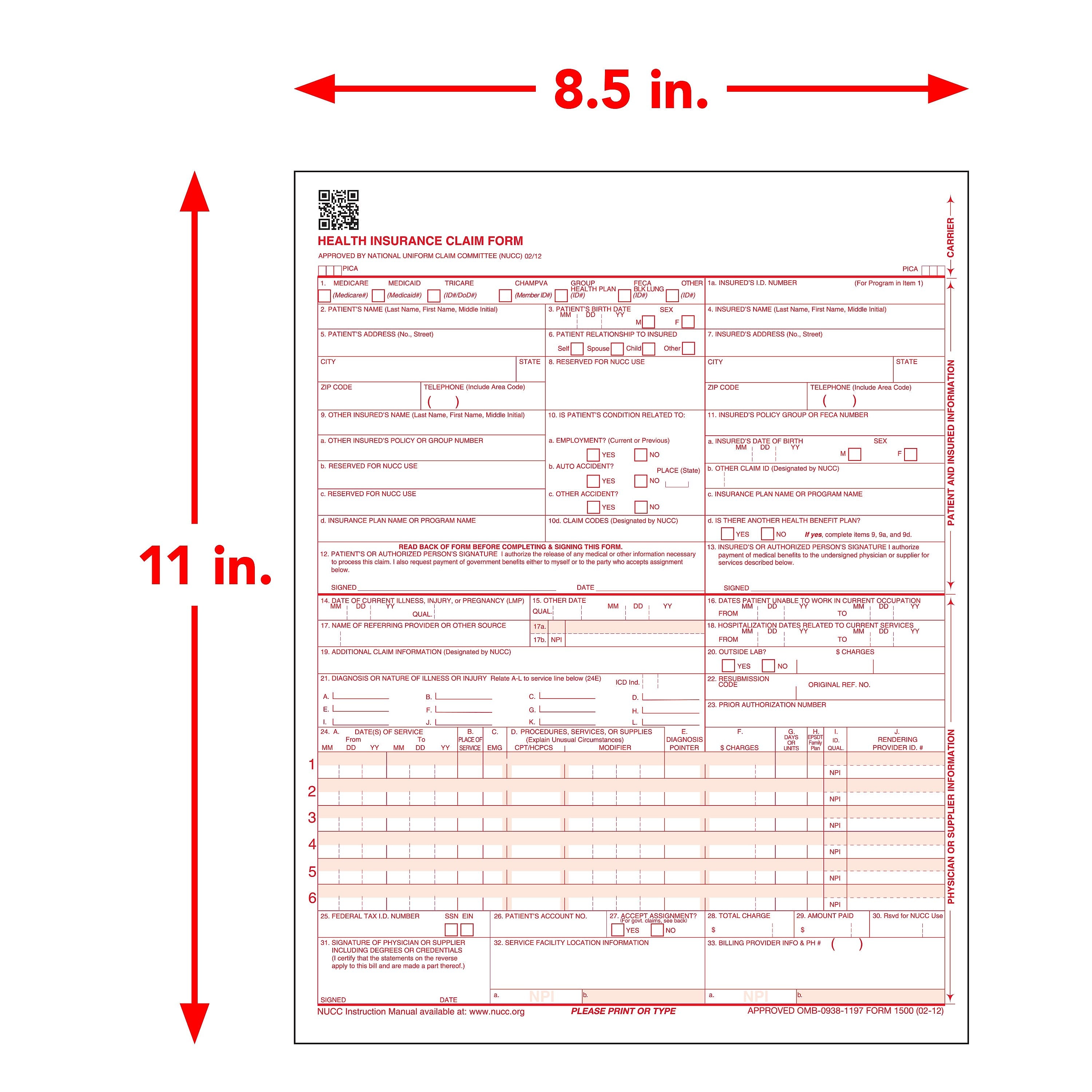 ComplyRight CMS-1500 Health Insurance Claim Forms , 8-1/2