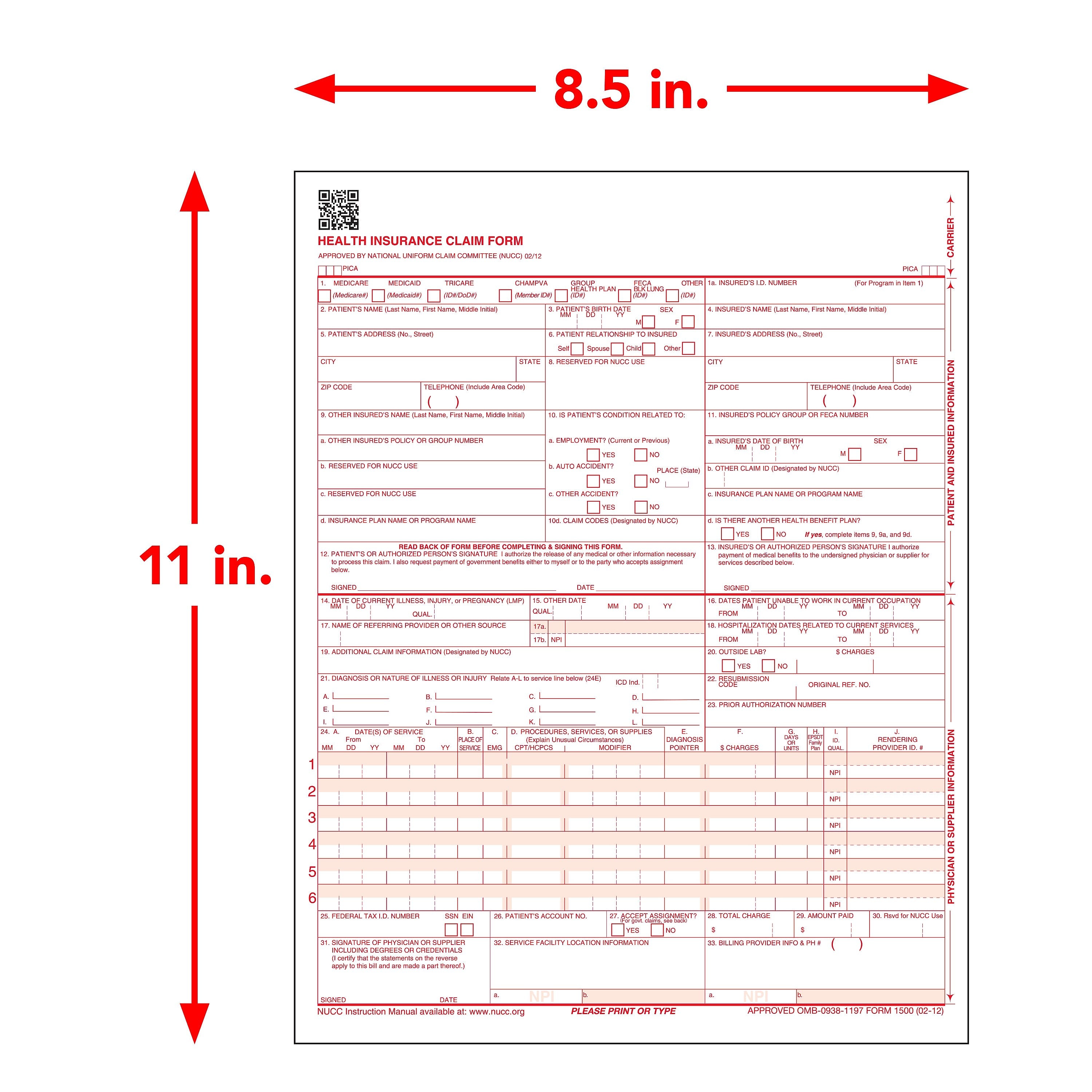 ComplyRight CMS-1500 Health Insurance Claim Forms , 8-1/2" x 11", Box of 1,000