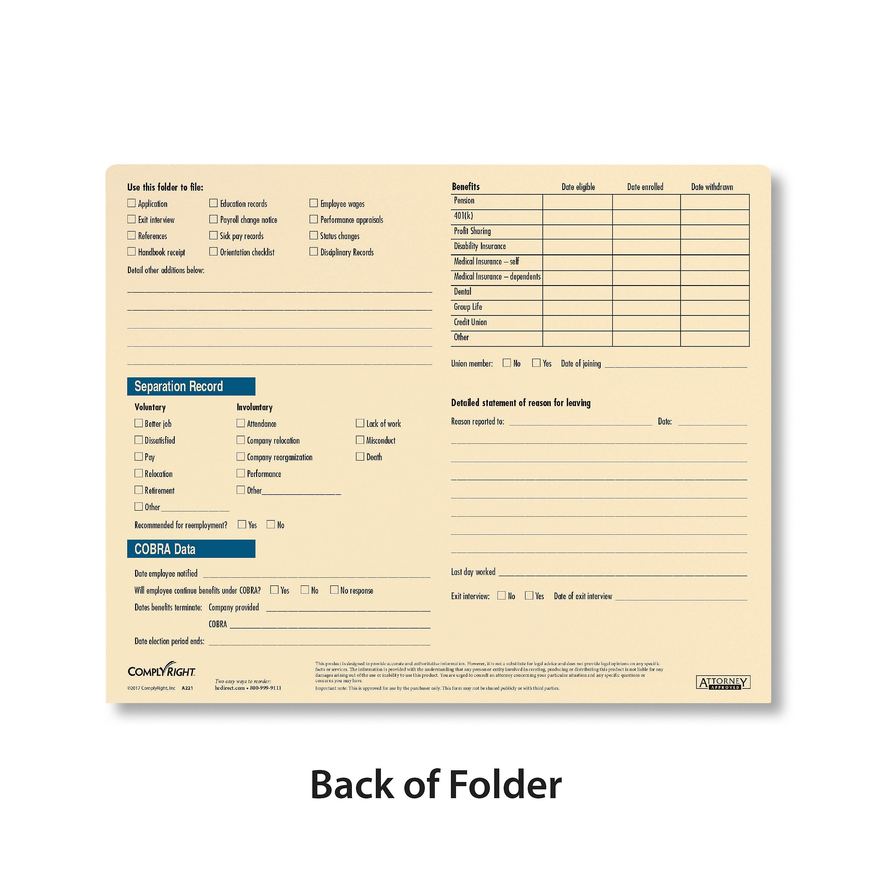 ComplyRight™ Confidential Personnel File Folder, Pack of 25