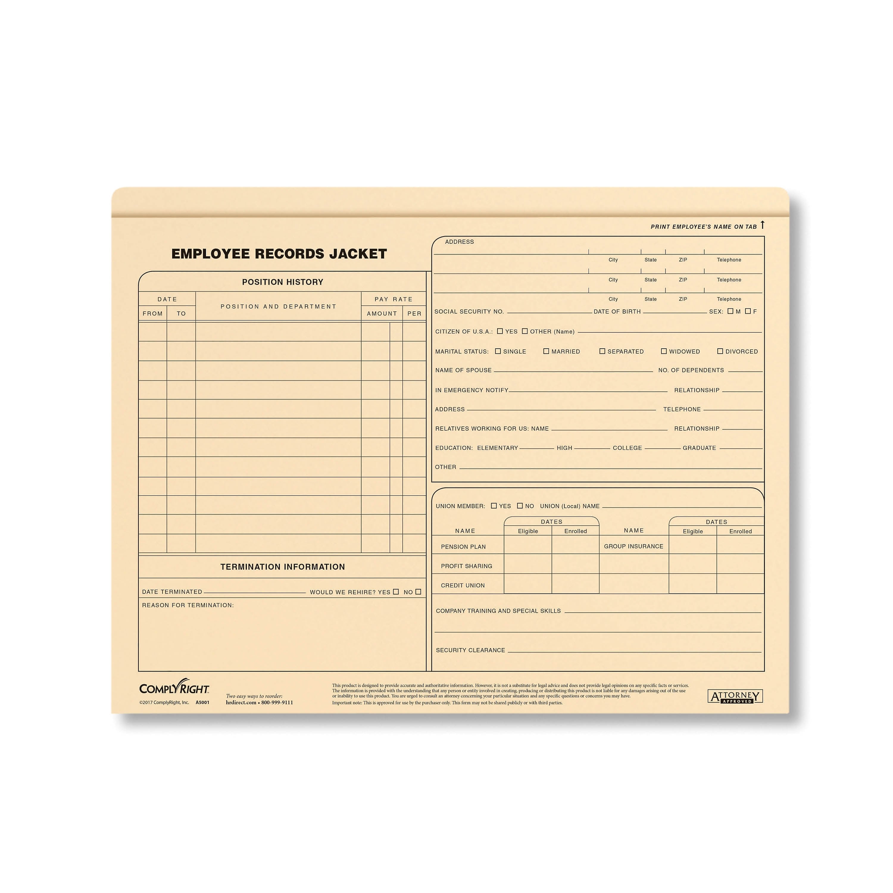 ComplyRight™ Employee Records Folder, Letter Size, Pack of 25