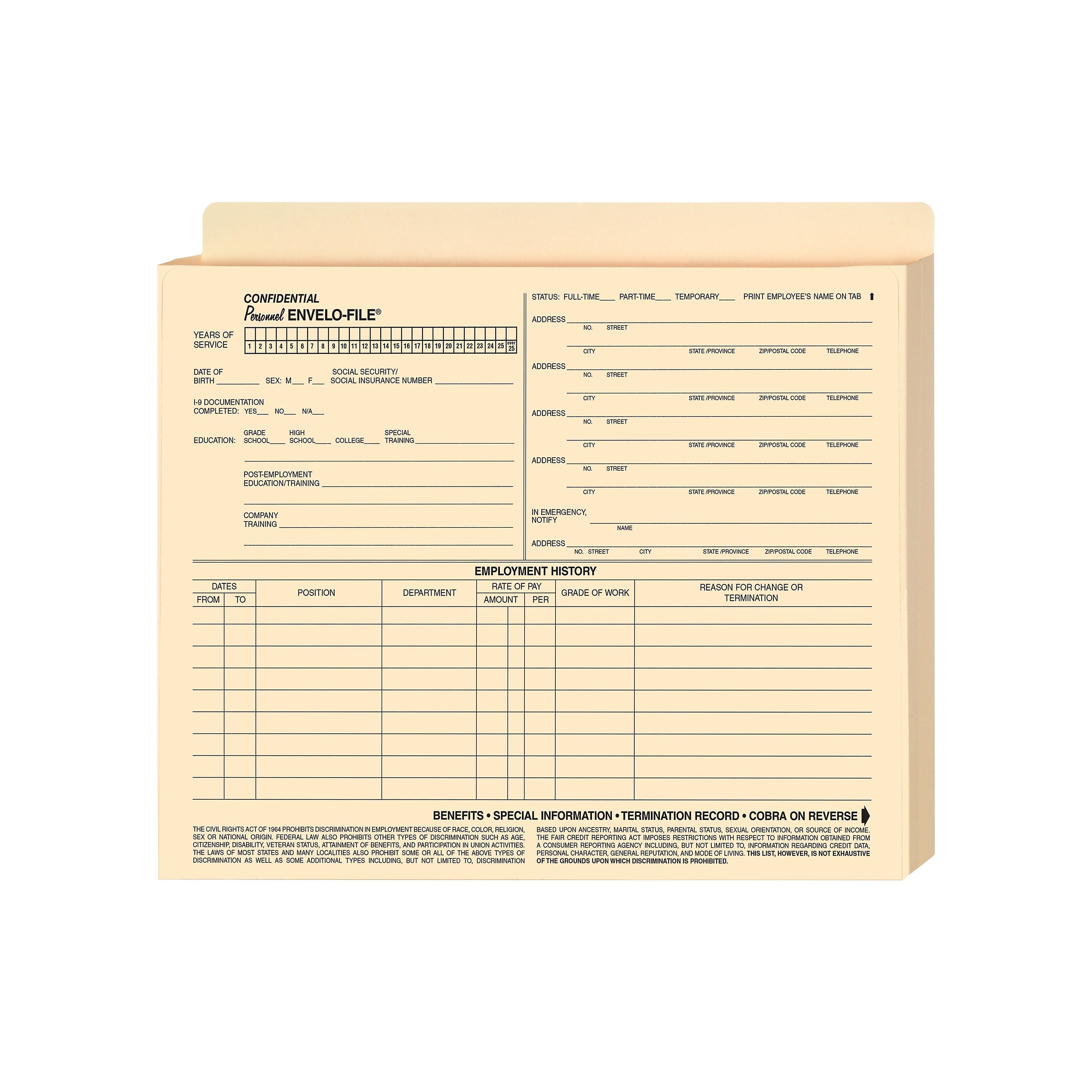 ComplyRight Expandable Confidential Personnel Envelo-File®