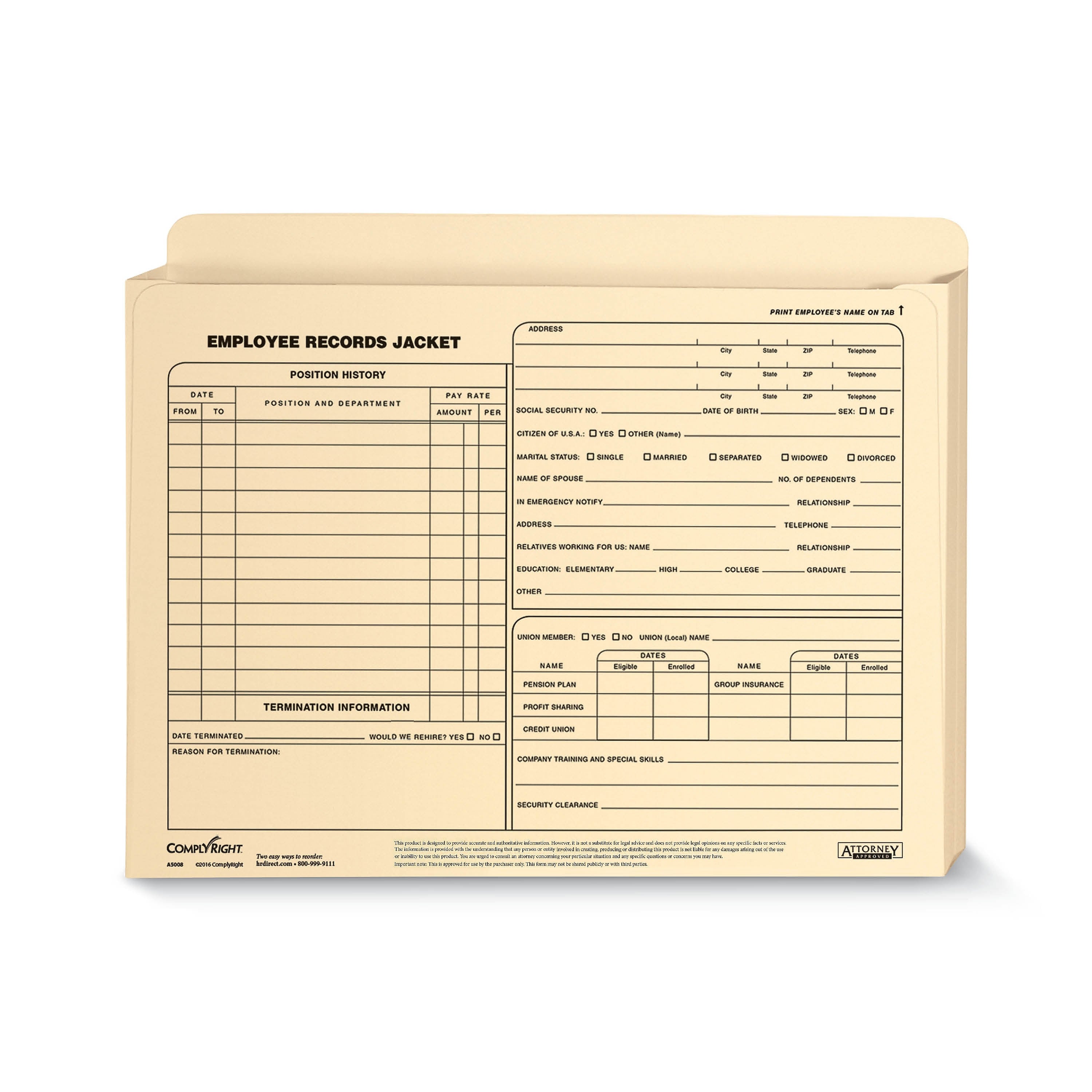 ComplyRight™ Expanded Employee Records Folder, Letter Size, Pack of 25