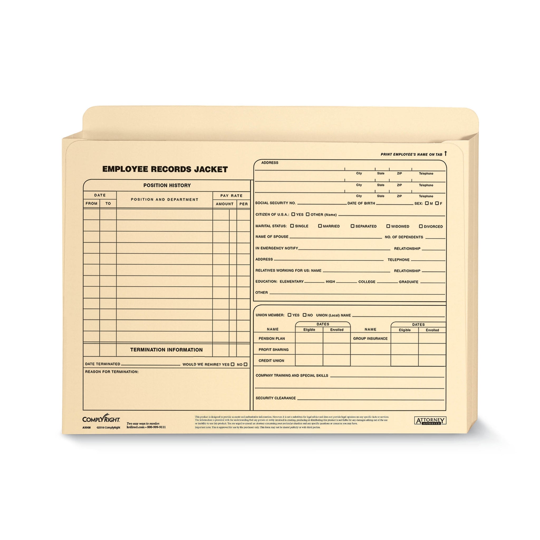 ComplyRight™ Expanded Employee Records Folder, Letter Size, Pack of 25