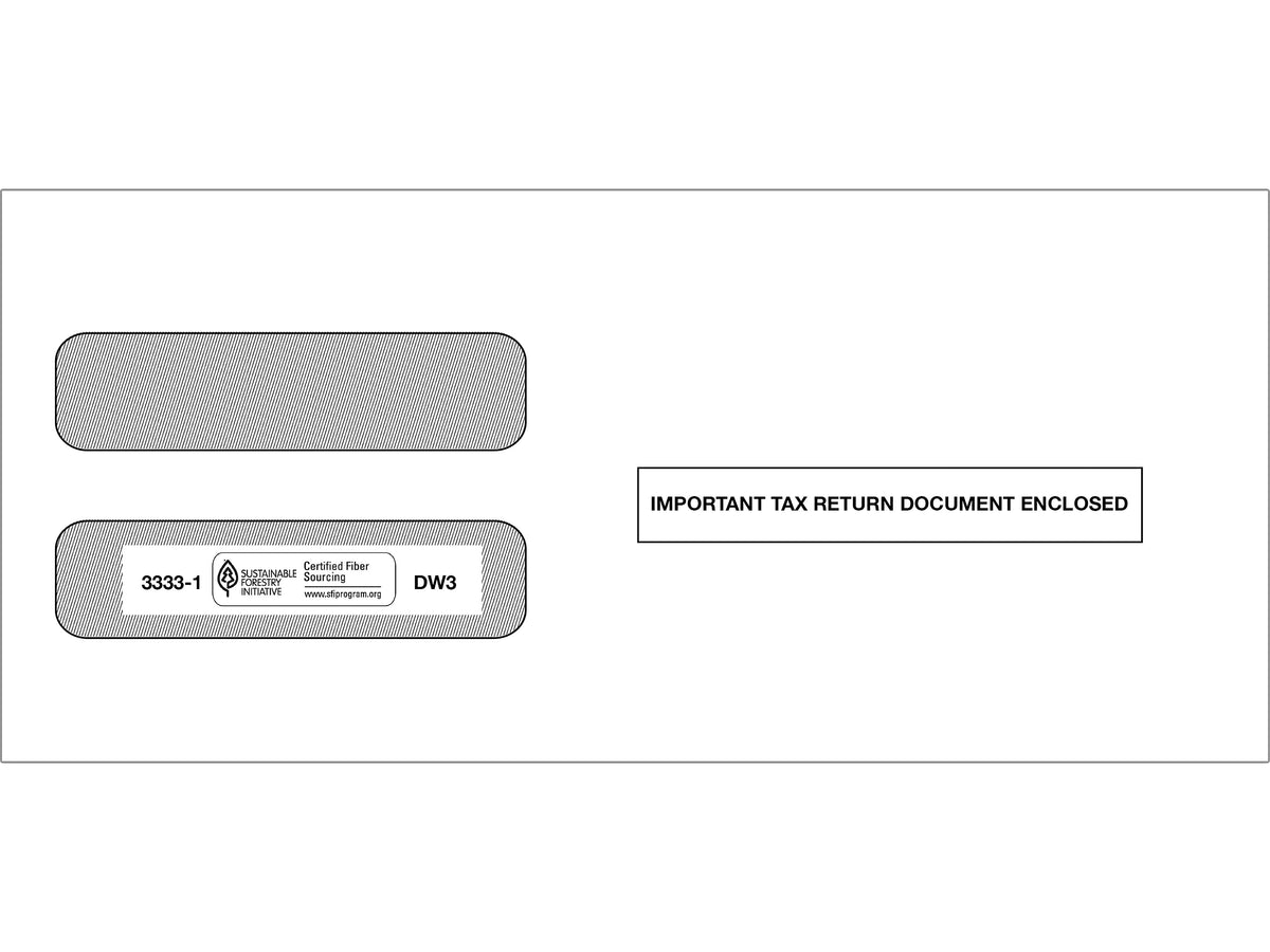 ComplyRight Moistenable Glue Security Tinted Double-Window Tax Envelopes, 3 7/8" x 8.5", 50/Pack