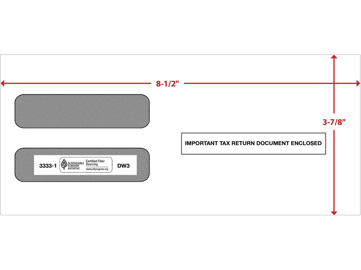 ComplyRight Moistenable Glue Security Tinted Double-Window Tax Envelopes, 3 7/8" x 8.5", 50/Pack