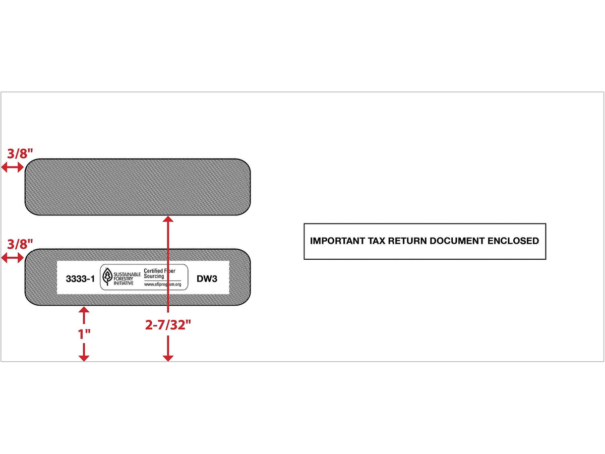 ComplyRight Moistenable Glue Security Tinted Double-Window Tax Envelopes, 3 7/8" x 8.5", 50/Pack