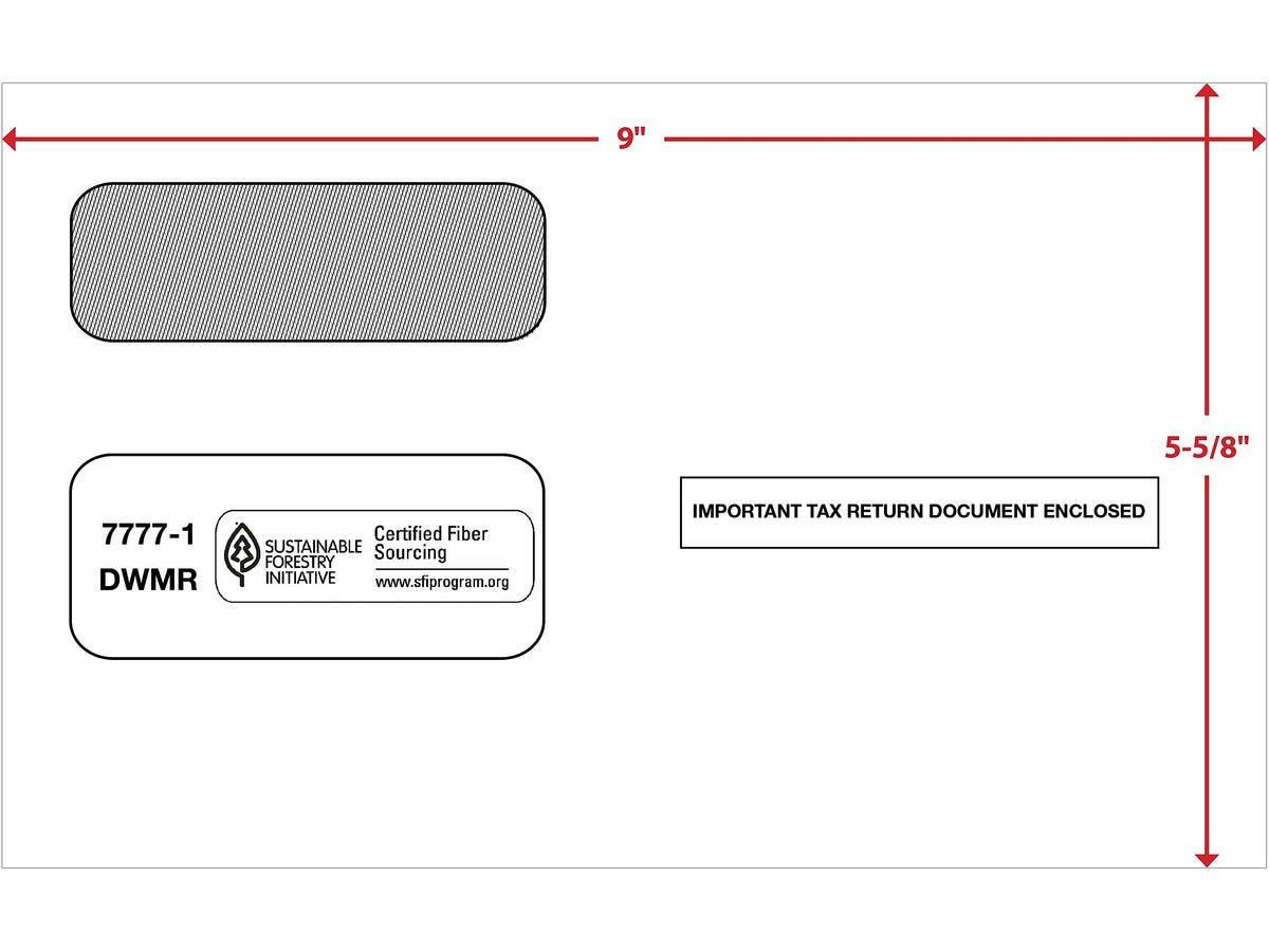 ComplyRight Moistenable Glue Security Tinted Double-Window Tax Envelopes, 5 5/8" x 9", 50/Pack