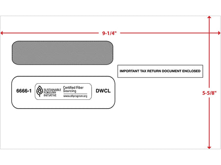 ComplyRight Moistenable Glue Security Tinted Double-Window Tax Envelopes, 5 5/8" x 9.25", 50/Pack