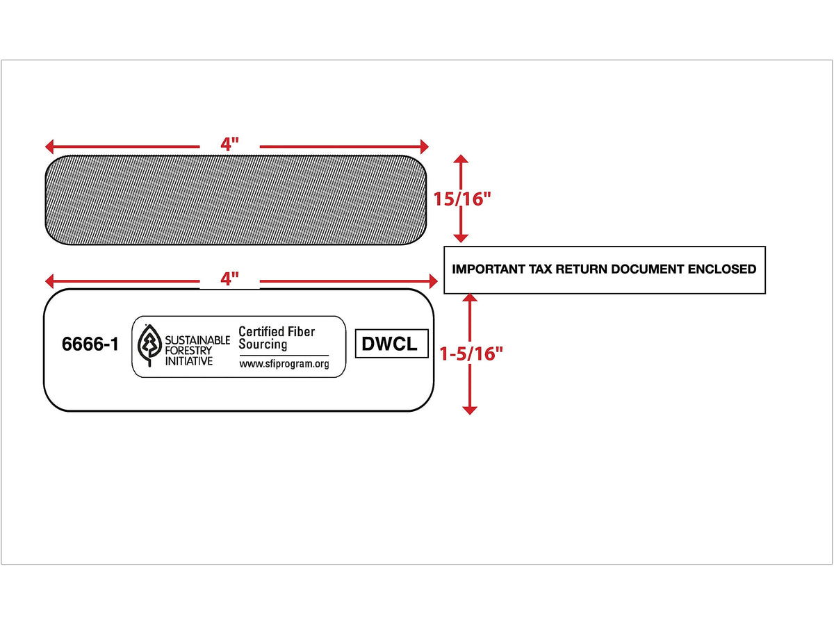 ComplyRight Moistenable Glue Security Tinted Double-Window Tax Envelopes, 5 5/8" x 9.25", 50/Pack