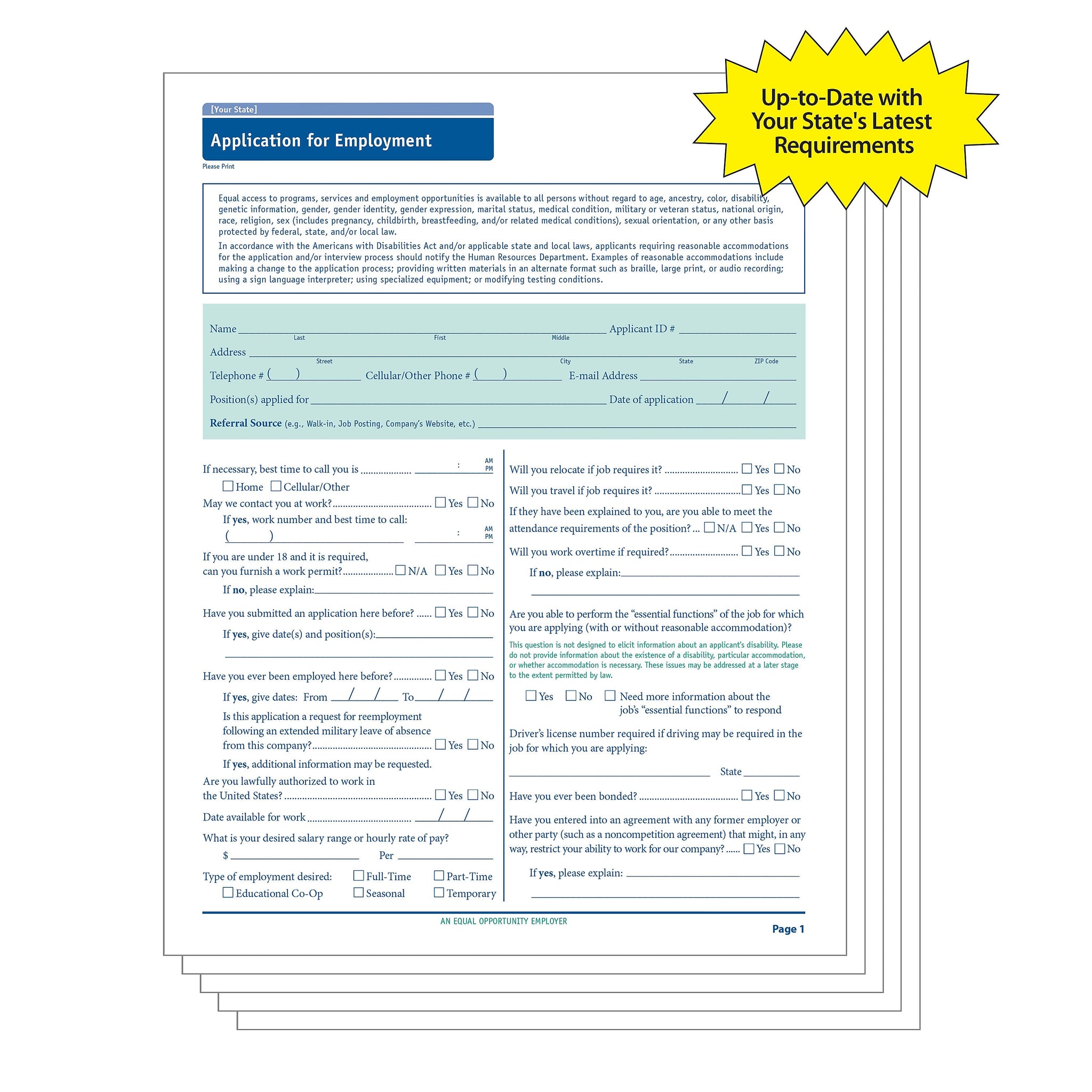 ComplyRight™ Pennsylvania Job Application, Pack of 50