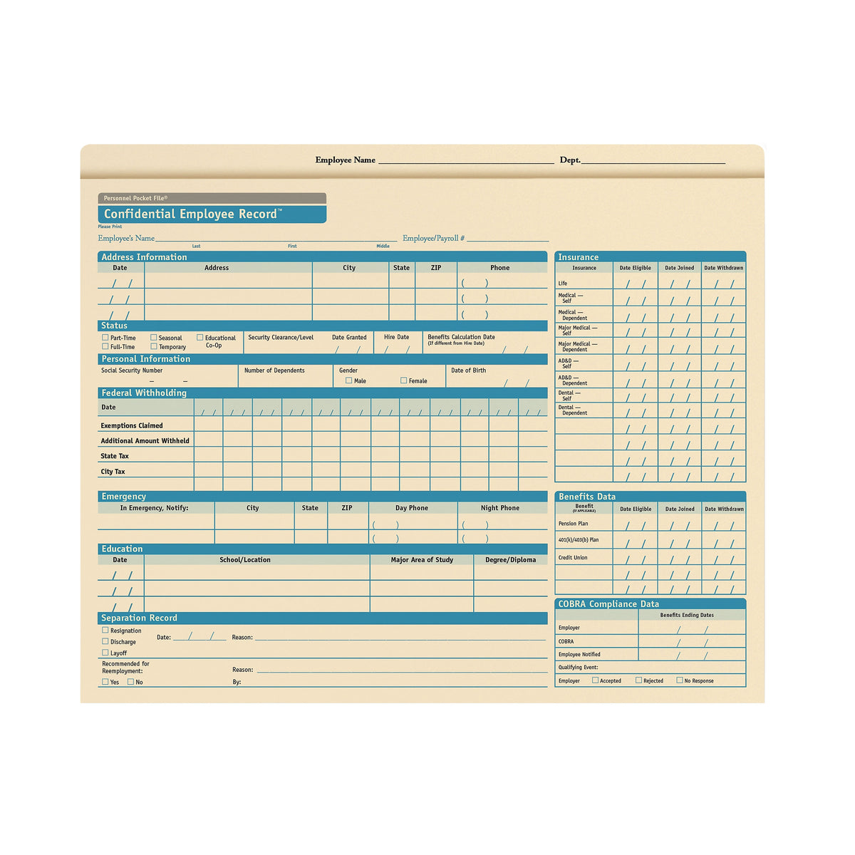 ComplyRight™ Personnel Pocket File Folder, Pack of 25