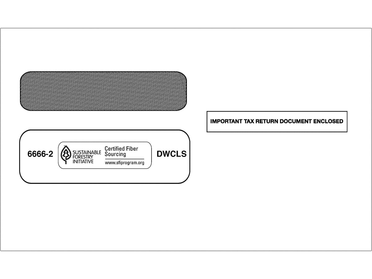 ComplyRight Self Seal Security Tinted Double-Window Tax Envelopes, 5 5/8" x 9.25", 25/Pack