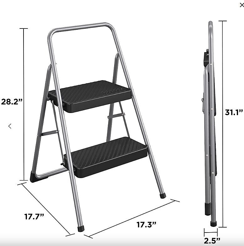 Cosco 2-Step Folding Steel Step Stool, 200 lb Capacity, 28.13