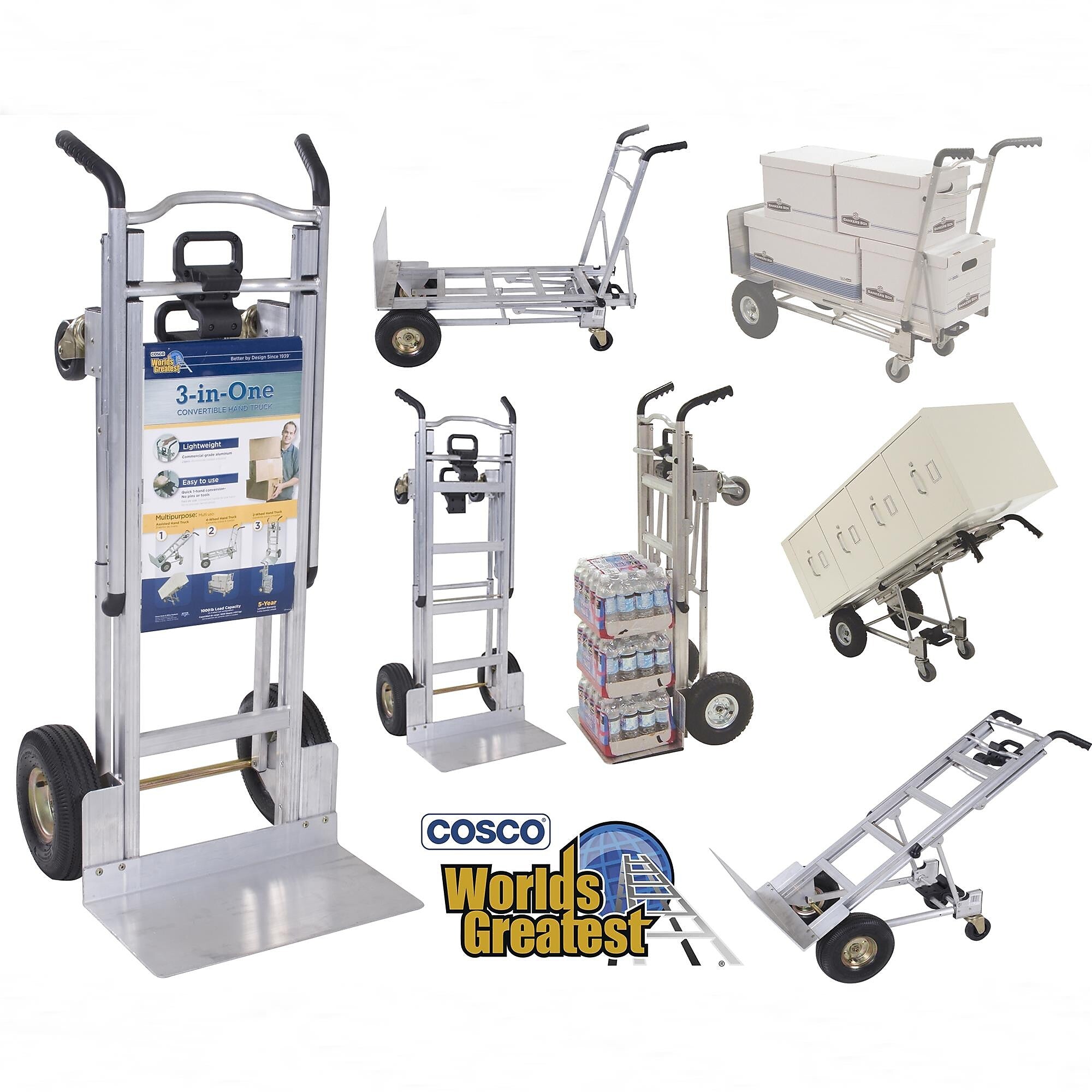 Cosco 3-in-1 Assist Series Hand Truck, 1000 lbs., Aluminum/Black