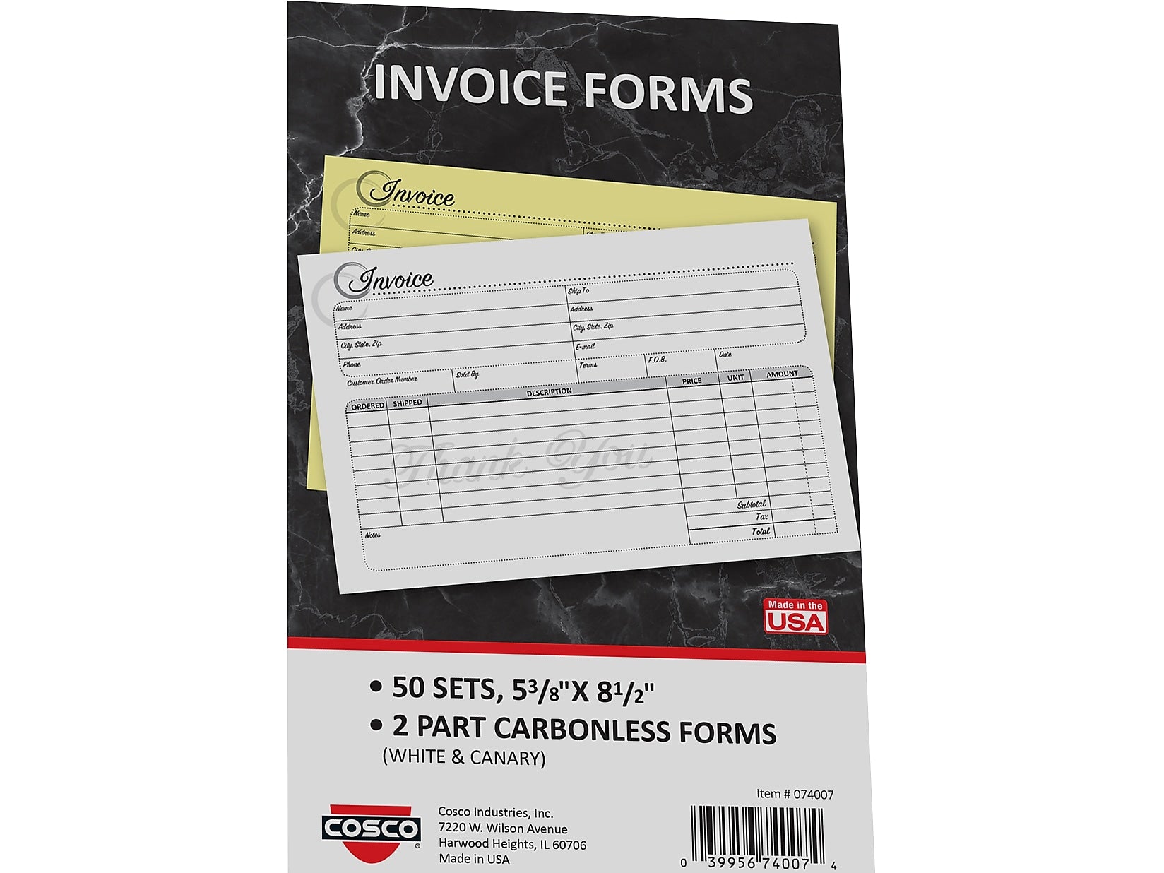 Cosco Artistic 2-Part Carbonless Invoices, 5.4