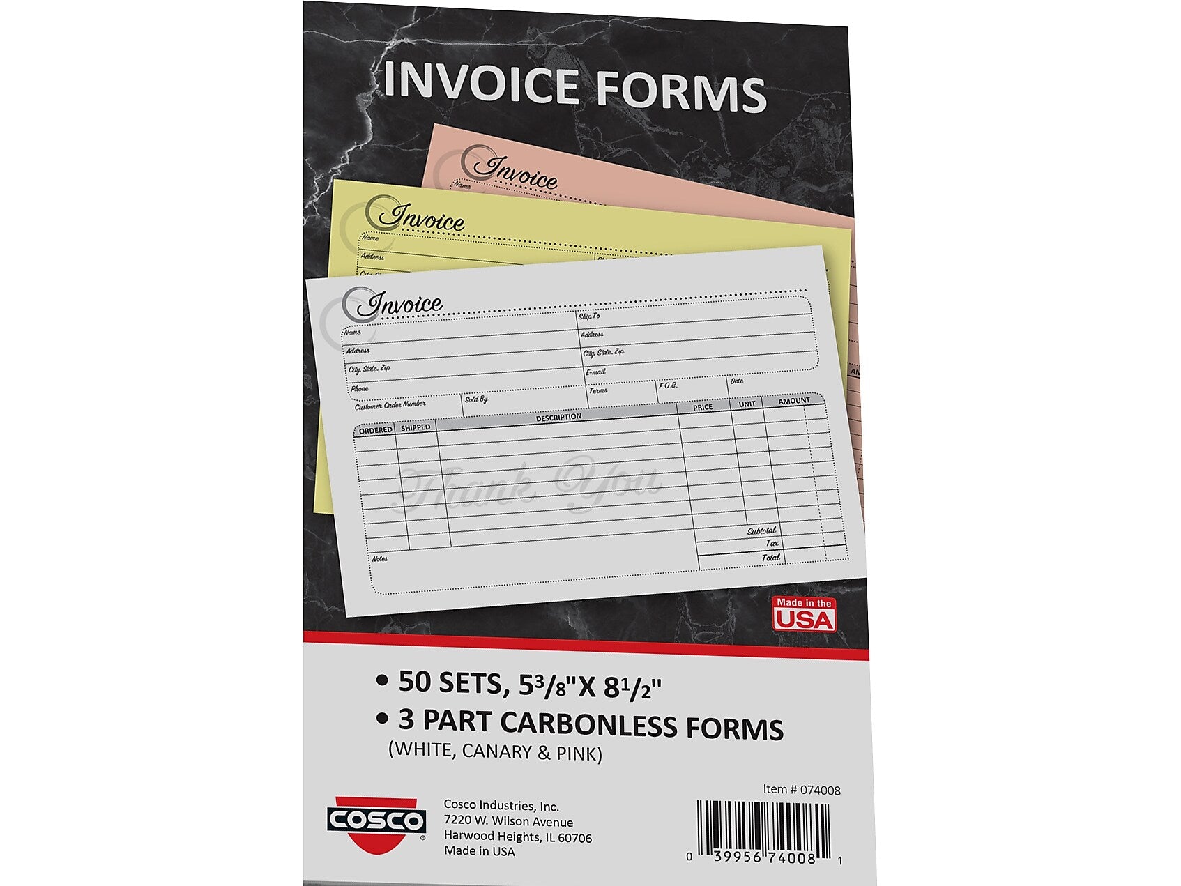 Cosco Artistic 3-Part Carbonless Invoices, 5.4