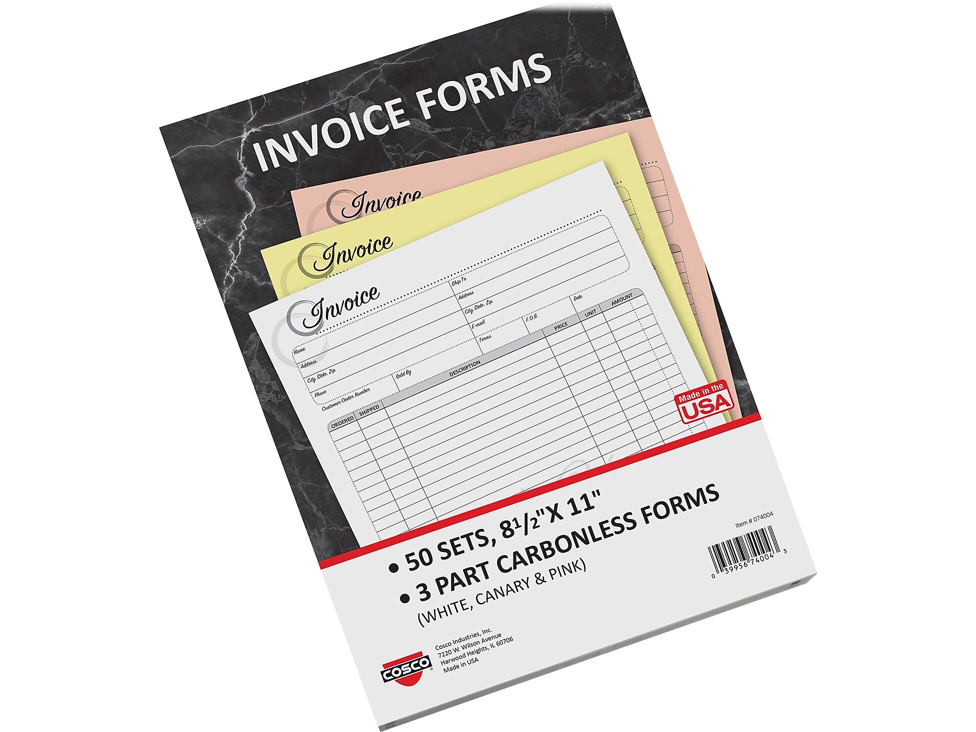 Cosco Artistic 3-Part Carbonless Invoices, 8.5