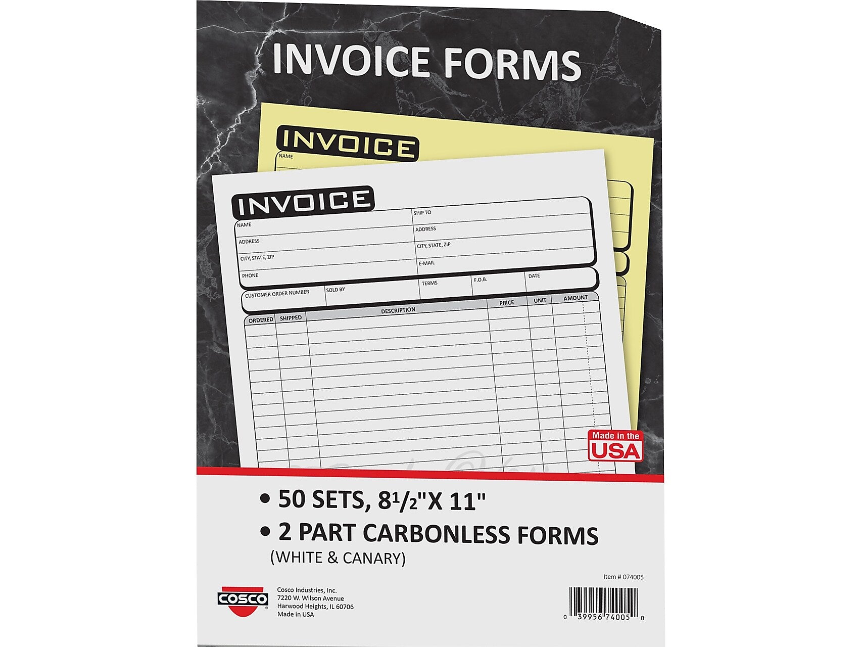 Cosco Business 2-Part Carbonless Invoices, 8.5