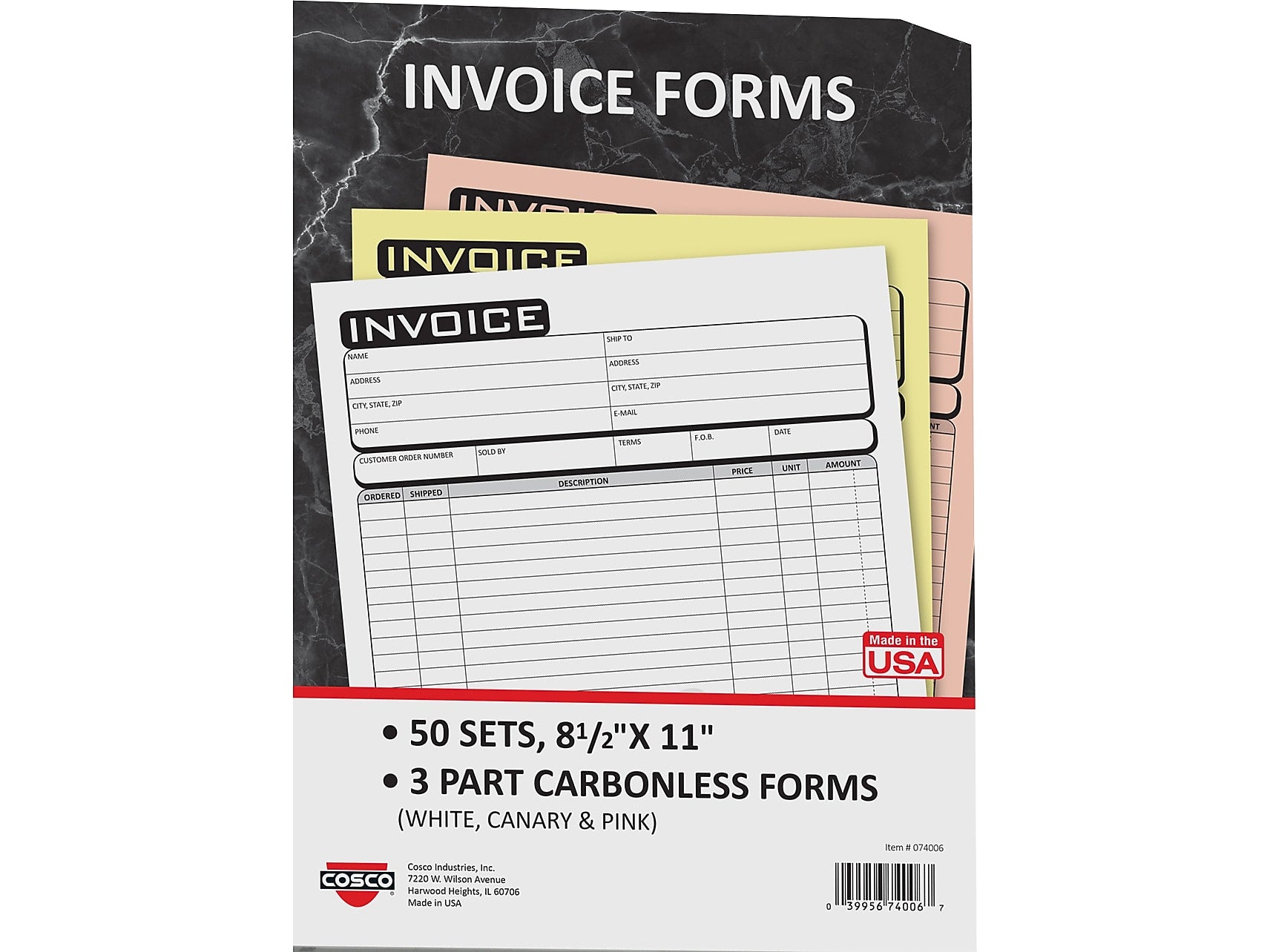Cosco Business 3-Part Carbonless Invoices, 8.5
