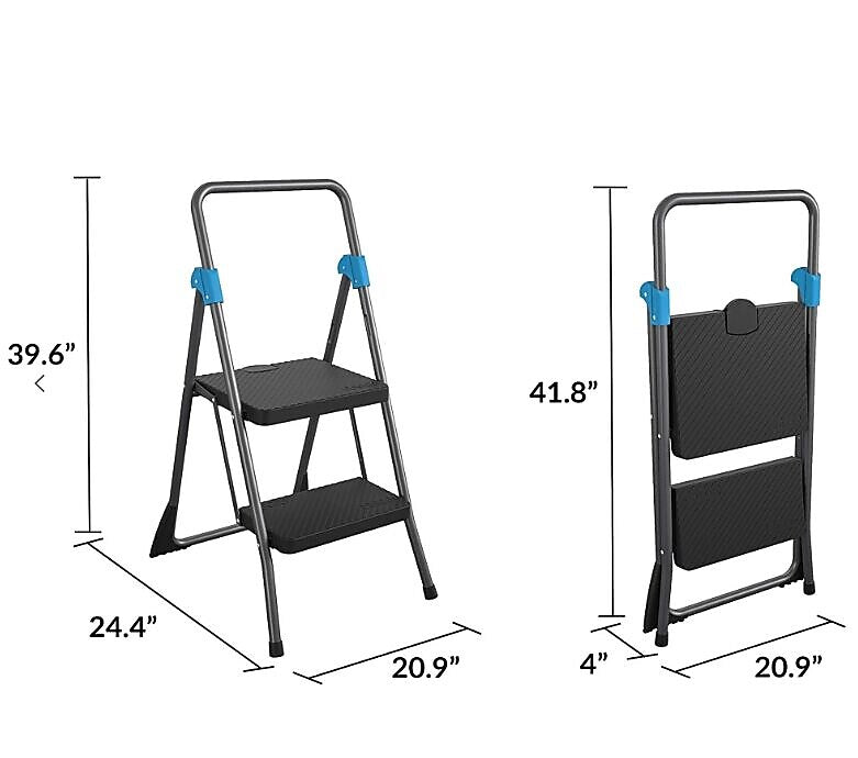 Cosco Commercial 2-Step Folding Stool, 300 lb Capacity, Gray