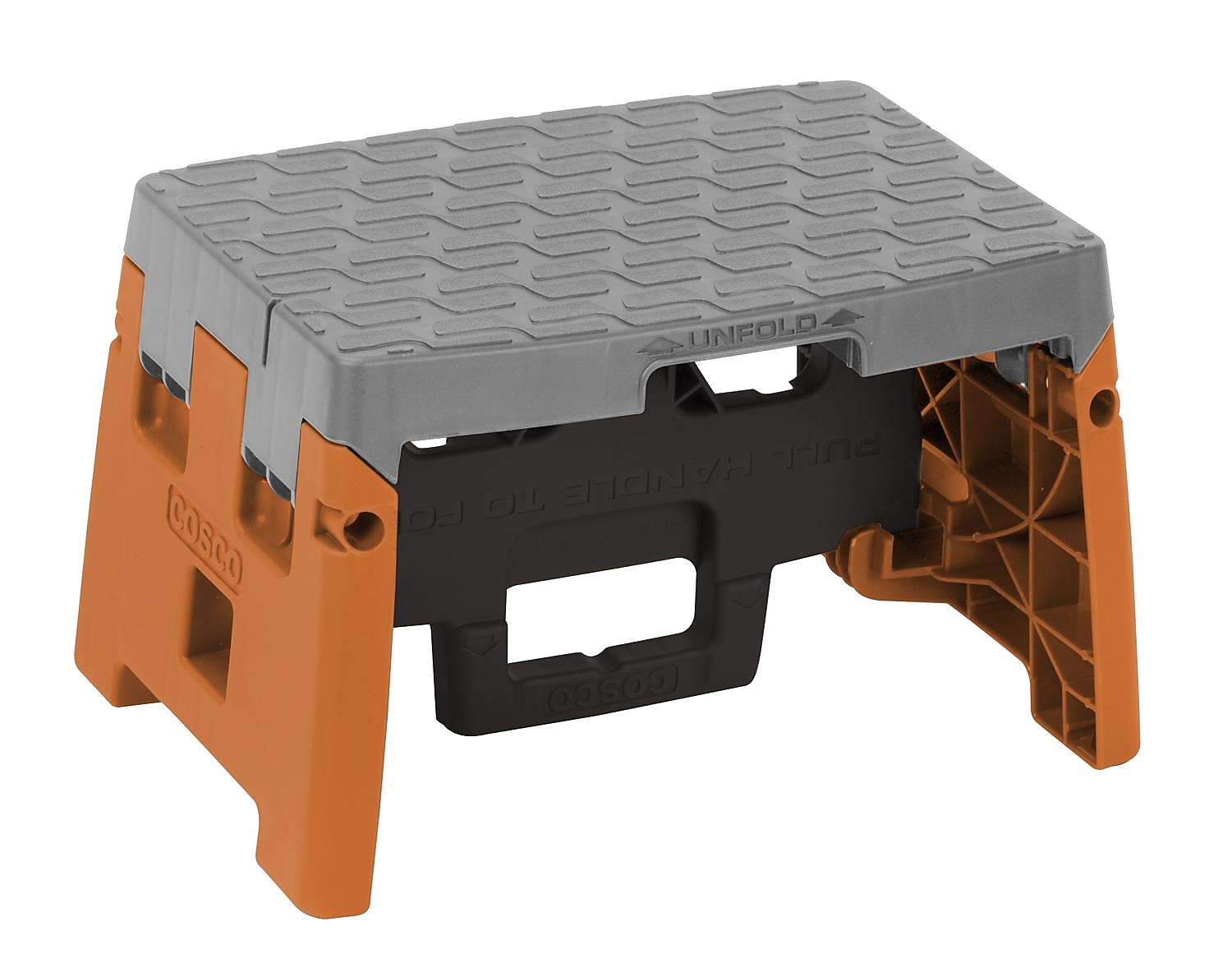 Cosco Folding Step Stool, 1-Step, 300 lb Capacity, Orange/Gray