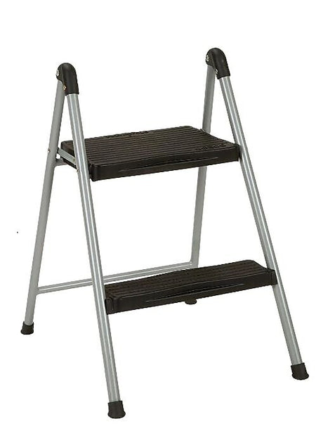 Cosco Folding Step Stool, 2-Step, 200 lb Capacity, 16.9" Working Height, Platinum/Black