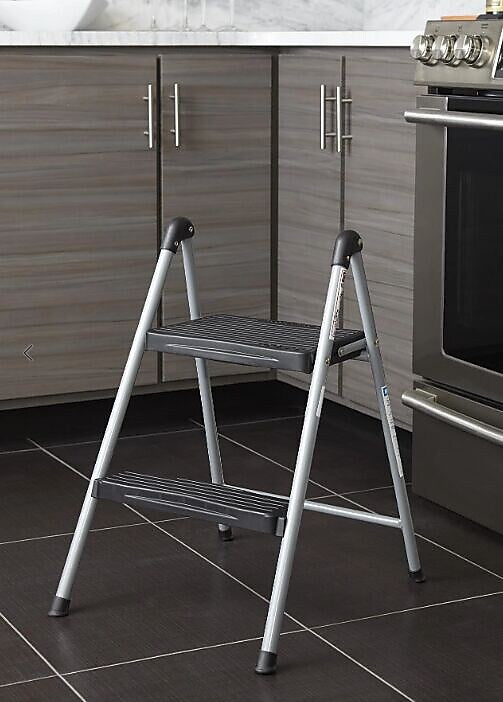 Cosco Folding Step Stool, 2-Step, 200 lb Capacity, 16.9" Working Height, Platinum/Black