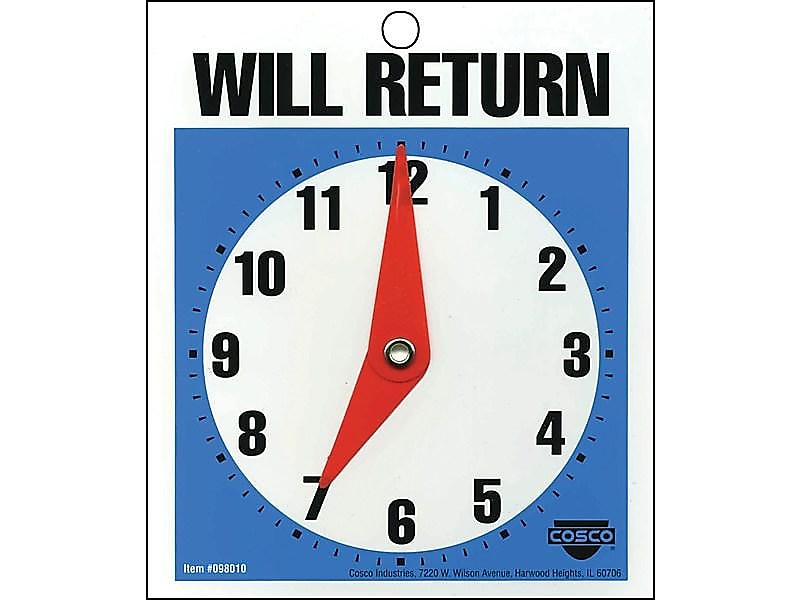 Cosco® Open/Come In/Will Return with Clock Indoor/Outdoor Door Sign, 5.25